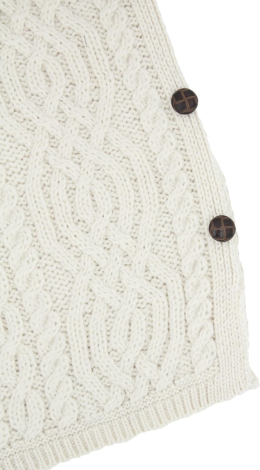 Aran Crafts Women's Cable Knit Buttoned Cowl Neck Poncho (100% Merino Wool) - Image 6