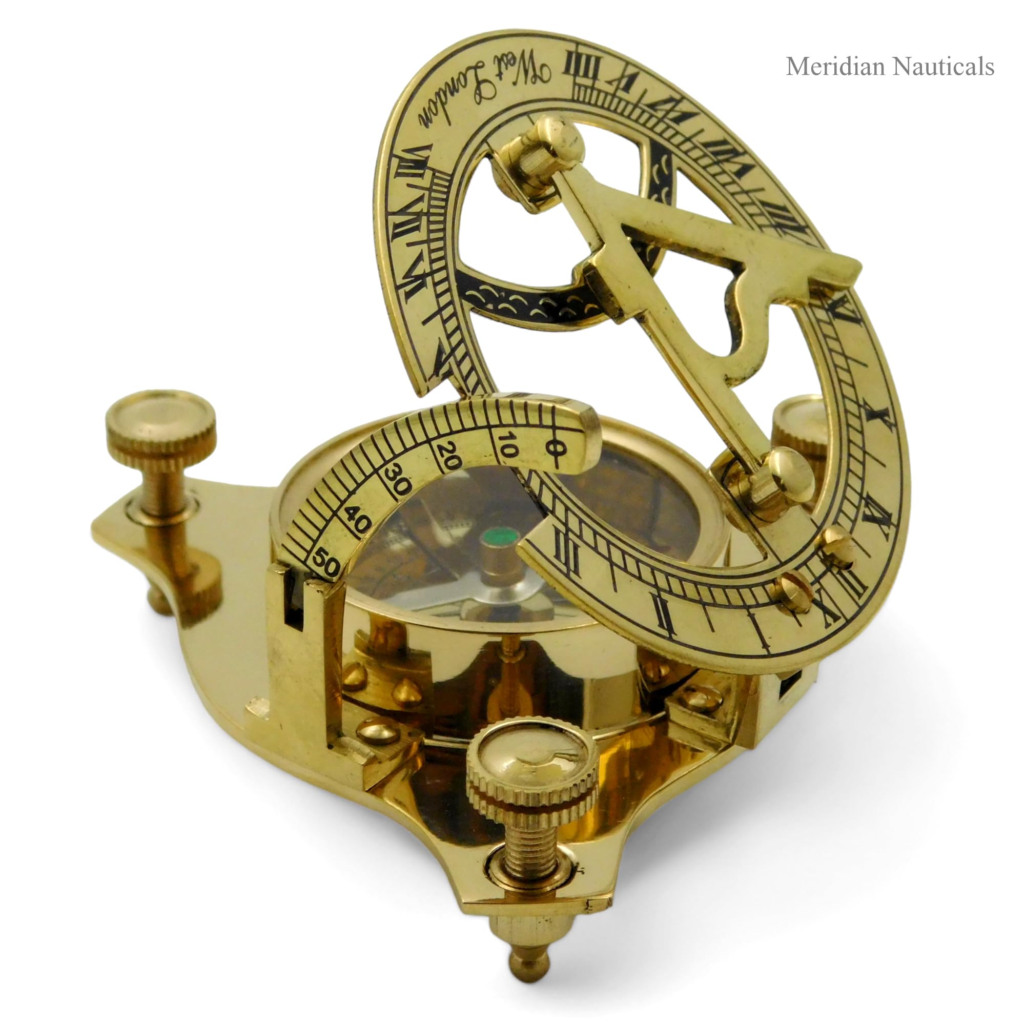 Meridian Nauticals Solid Brass Sundial Compass Antique Nautical Vintage Fully Hand Made Fully Functional Sundial Compass.