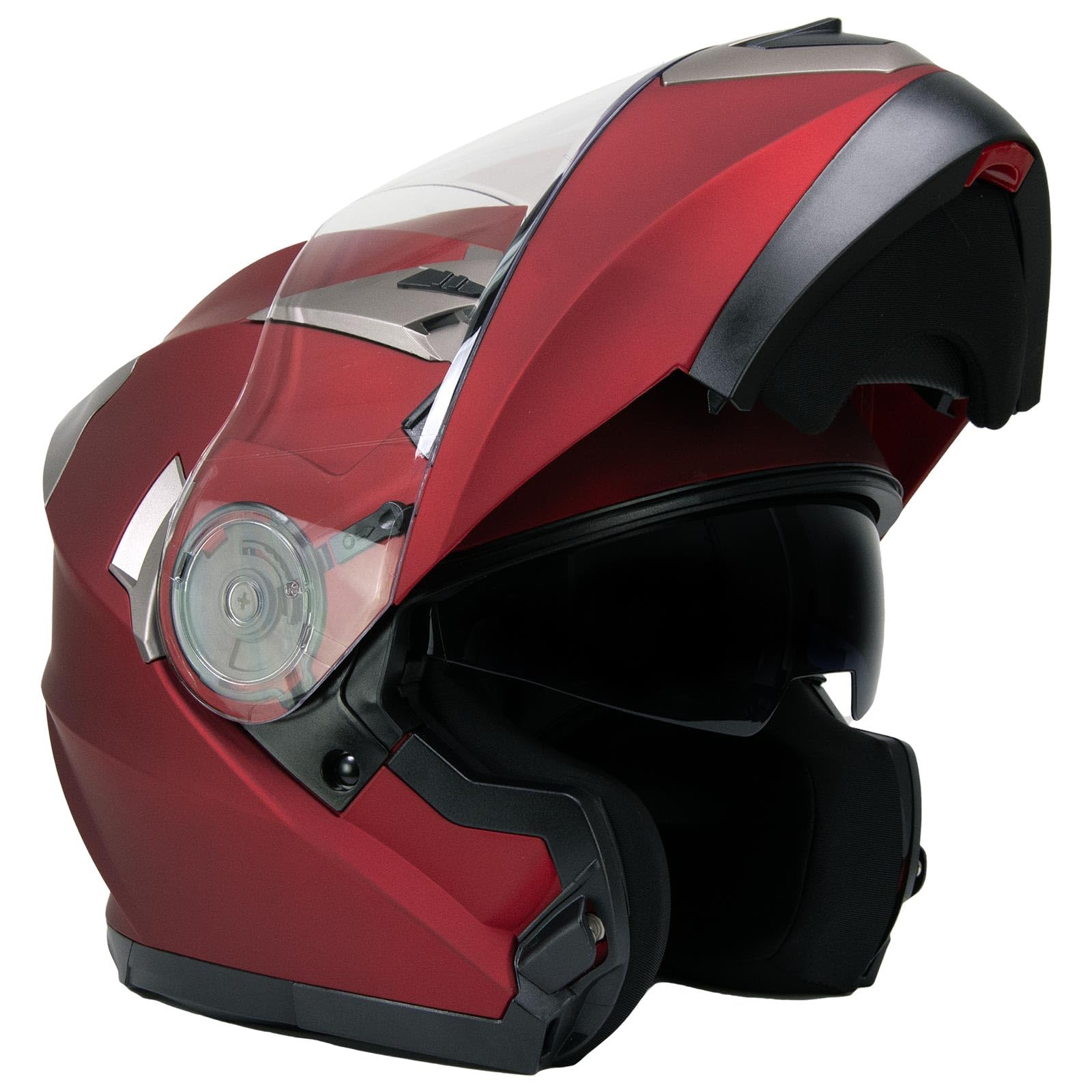 Milwaukee Helmets MPH9826DOT Ionized Flat Red Advanced Motorcycle Modular Helmet w/Drop Down Visor - X-Large