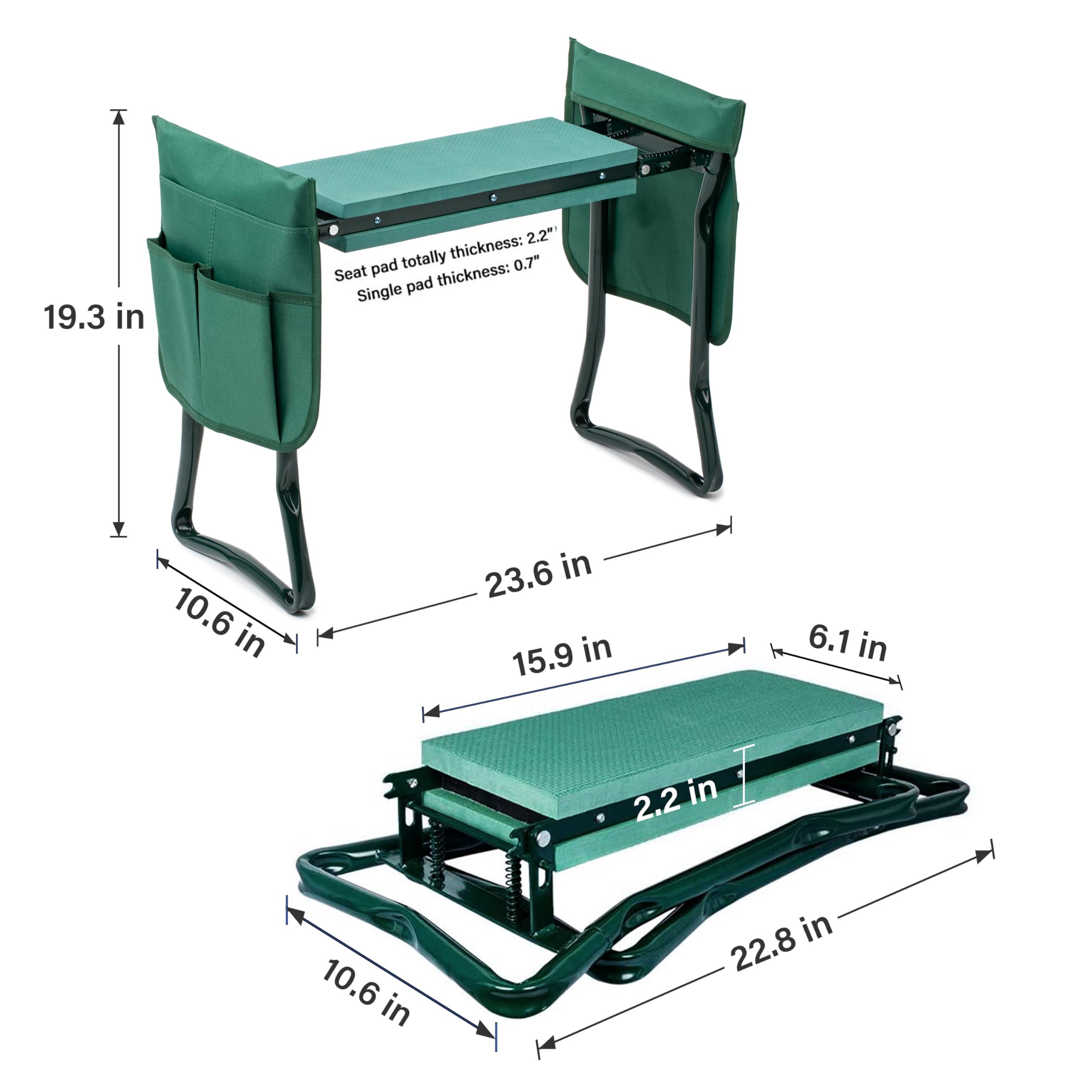 Garden Chair IPower Garden Kneeler Seat - Foldable Bench With Tool Pouches  (330lb Capacity) Kneeling Pads For Gardening, image size:2560x2560