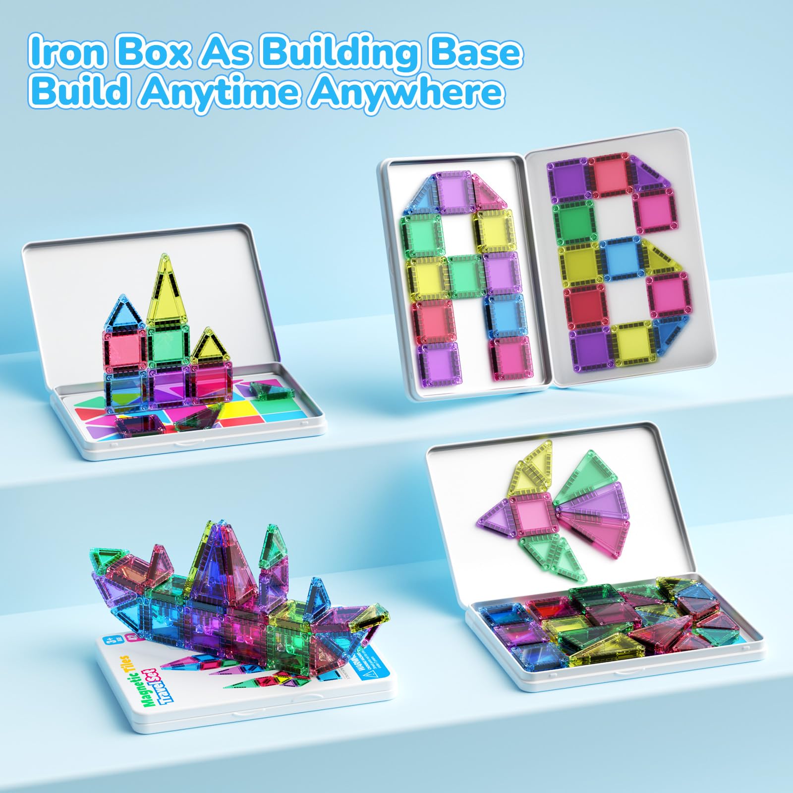 Set di 42 mattonelle magnetiche da viaggio per bambini, portatili, da viaggio, mini piastrelle magnetiche, giocattoli magnetici, scatola da costruzione montessori, giocattolo regalo per bambini di 3+