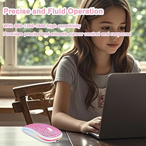 Miniatura 4 de Ratón inalámbrico Bluetooth lindo rosa brillante cristal Rhinestone ratón de computadora con luz LED 2.4GHz y Bluetooth Dual Mode recargable