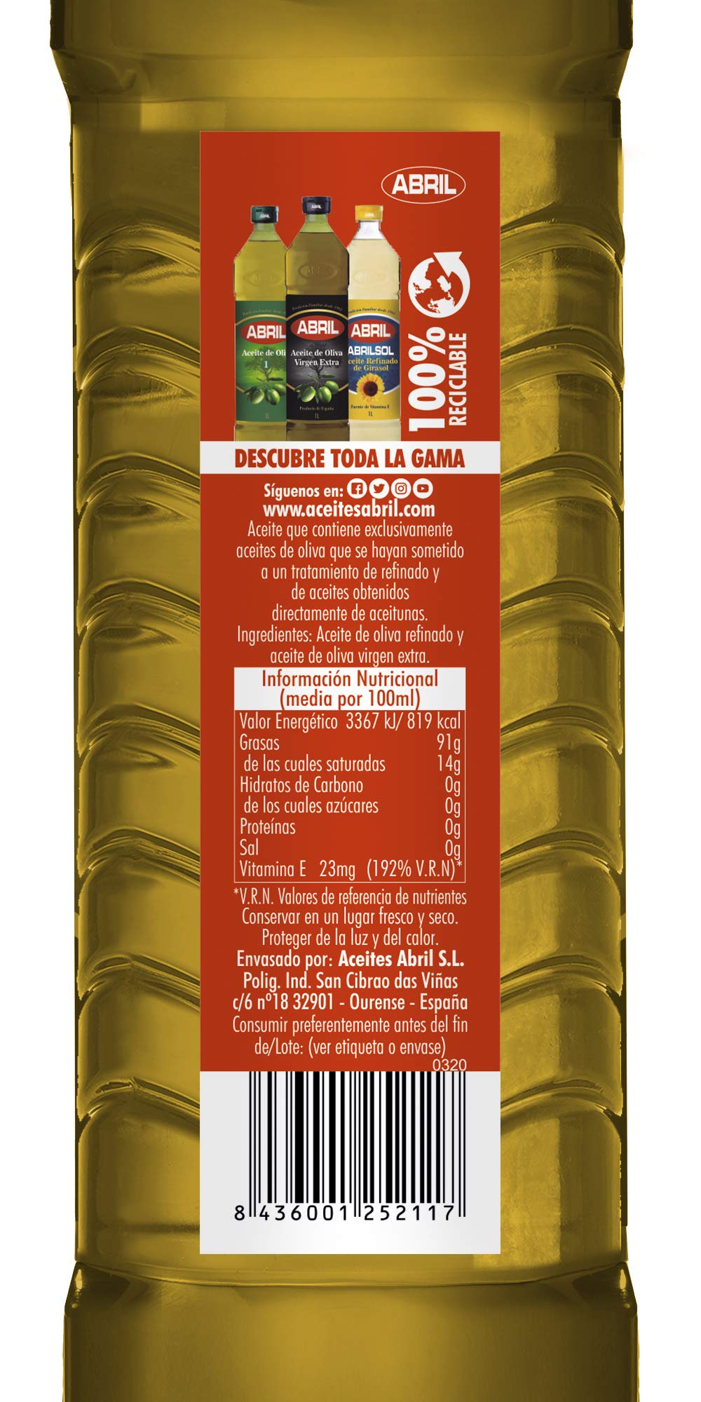 ABRIL - Aceite de Oliva Suave (1 litro - Caja de 15 botellas)
