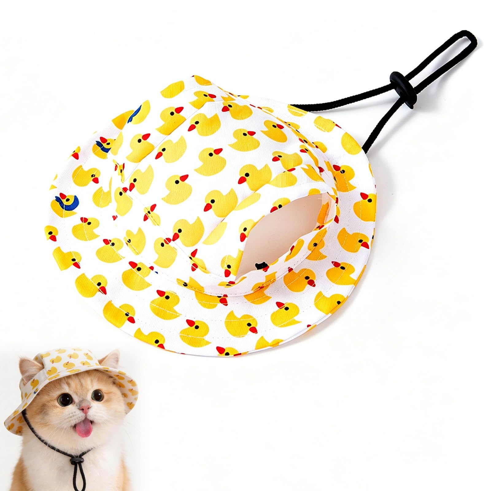 Outdoor Sun Hat for Pet,Cute Yellow Duck Bucket Hat for Small Cats and Dogs
