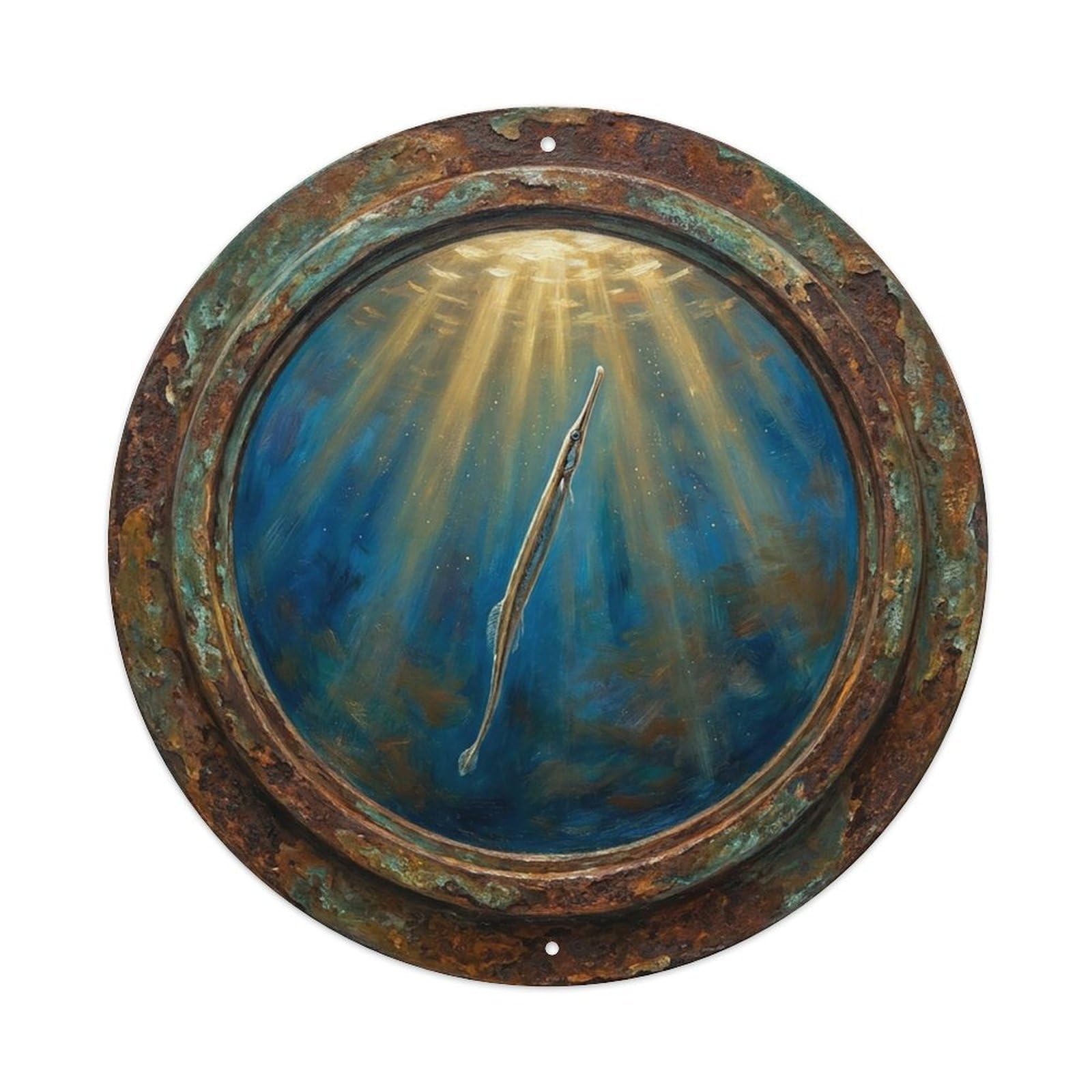 Vintage Porthole Pipefish Slender Ship Window Under Deep Metal Tin Sign