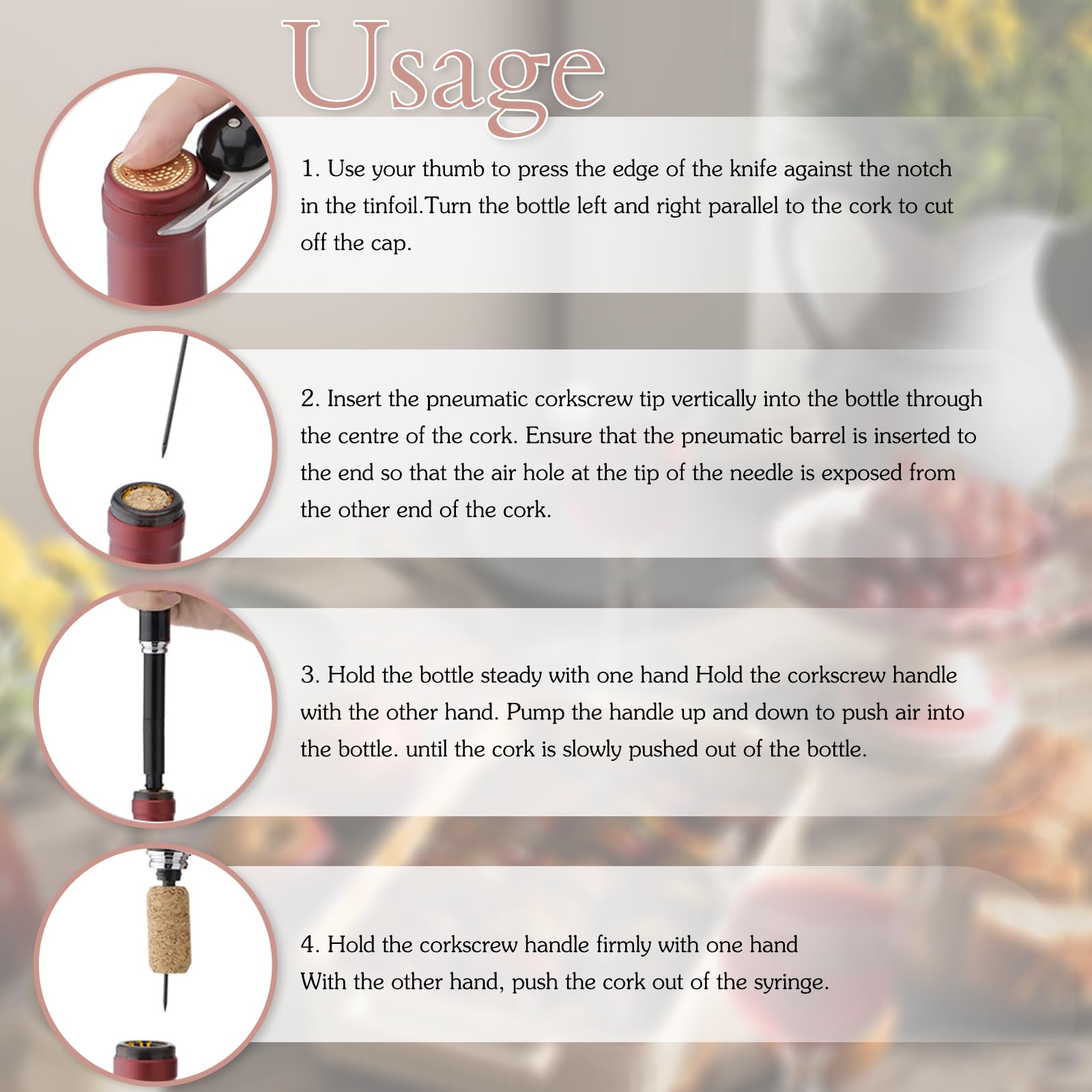 Apribottiglie A Pressione D'Aria Con Tagliacapsule - Kit Con Tappo Sottovuoto - Regalo Per Appassionati Di Vino - Foto 8