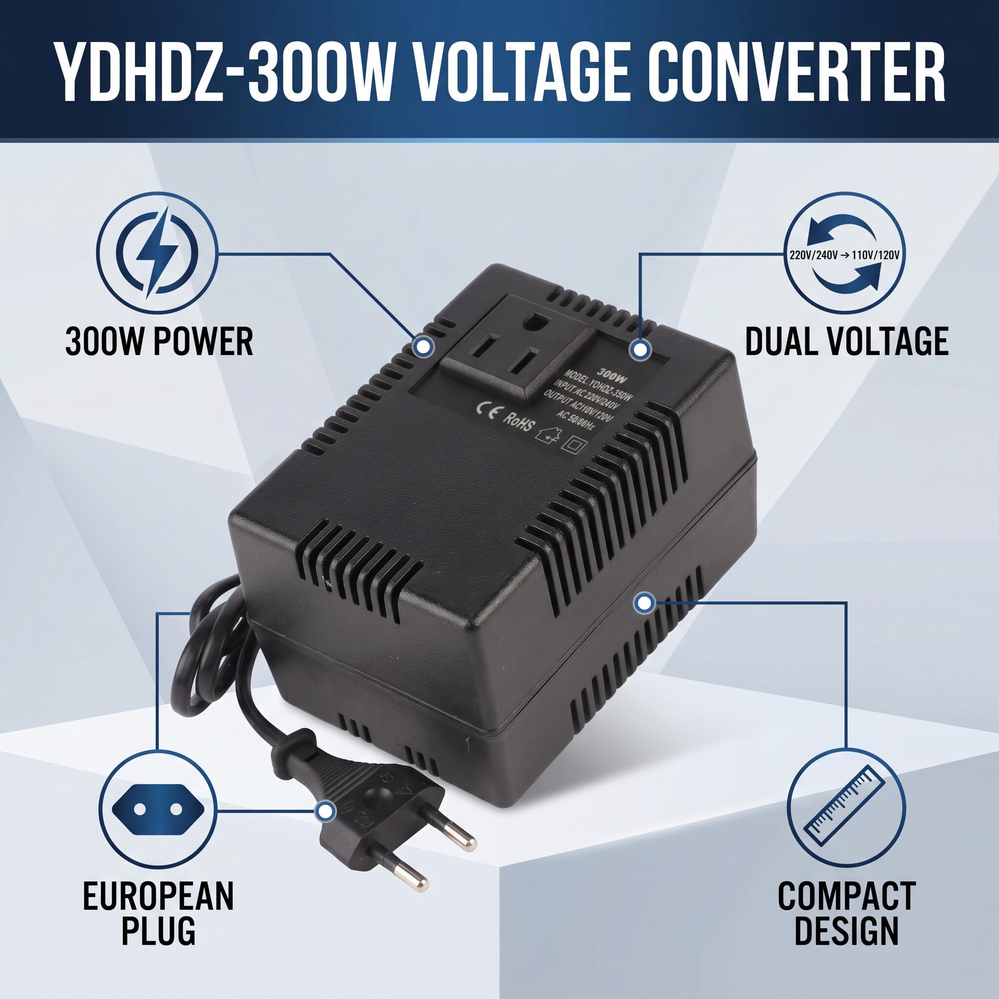 Adattatore Convertitore di Tensione 300W 220V a 110V per Viaggio EU Plug 50Hz/60Hz per Dispositivi Elettrici