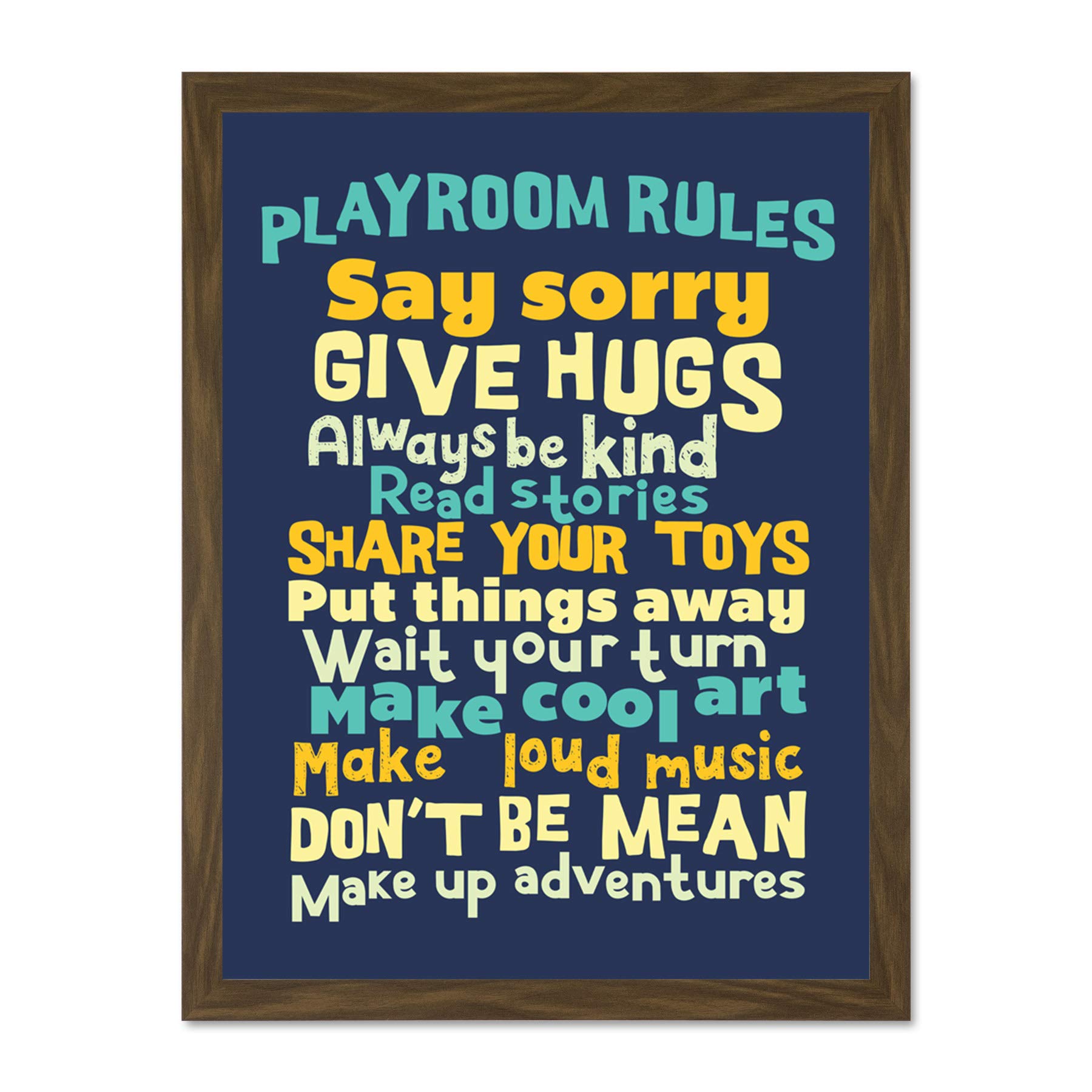 Kids Playroom Rules Fun Blue Large Framed Art Print Poster Wall Decor 18x24 inch