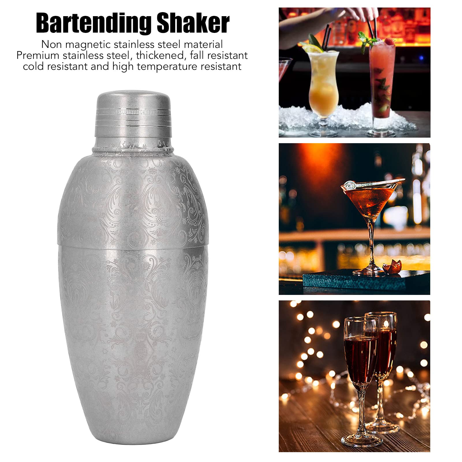 Stal nierdzewna 304 Kwiat o wysokiej wytrzymałości rzeźbiony Martini Shaker Bar Narzędzie do mieszania Podzielona konstrukcja Napój Mleko Herbata Koktajl do baru Kawa Bartending Shaker Shaker Bar