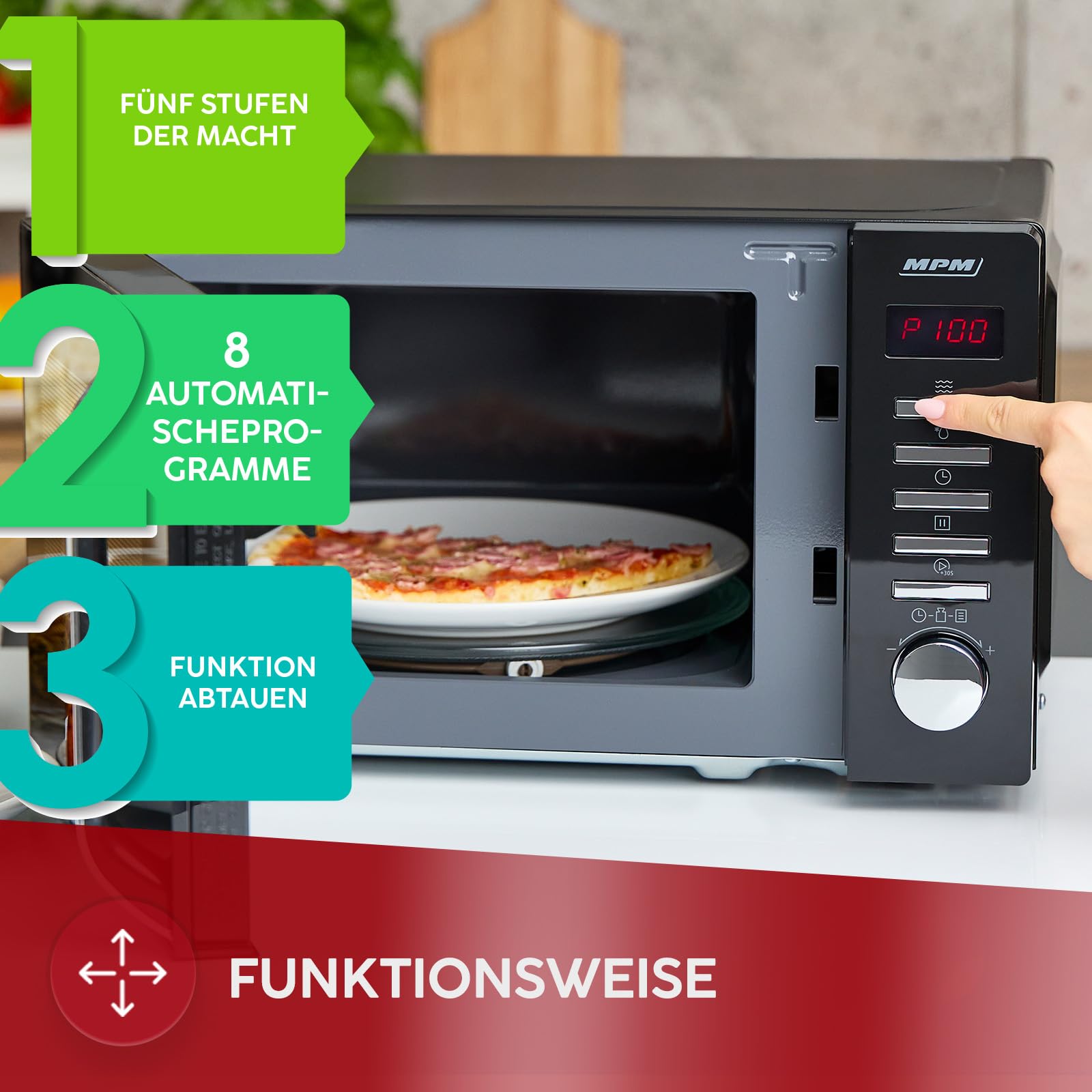 MPM Mikrowelle MPM-20-KMT-05 20 L - Mikrowellenofen für schnelles Kochen - Erwärmen und Auftauen - Digitales Steuerungssystem 700 W
