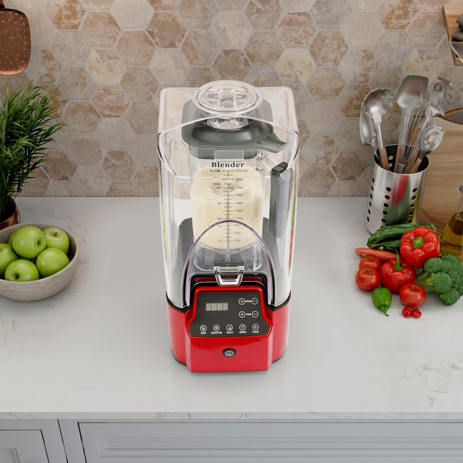 Mikser stojący 2200 W, pojemność 2,2 l, mikser stojący, blender cichy, do smoothie, inteligentny mikser o wysokiej wydajności, rozdrabniacz lodu, rozdrabniacz do lodu, mikser kuchenny z osłoną