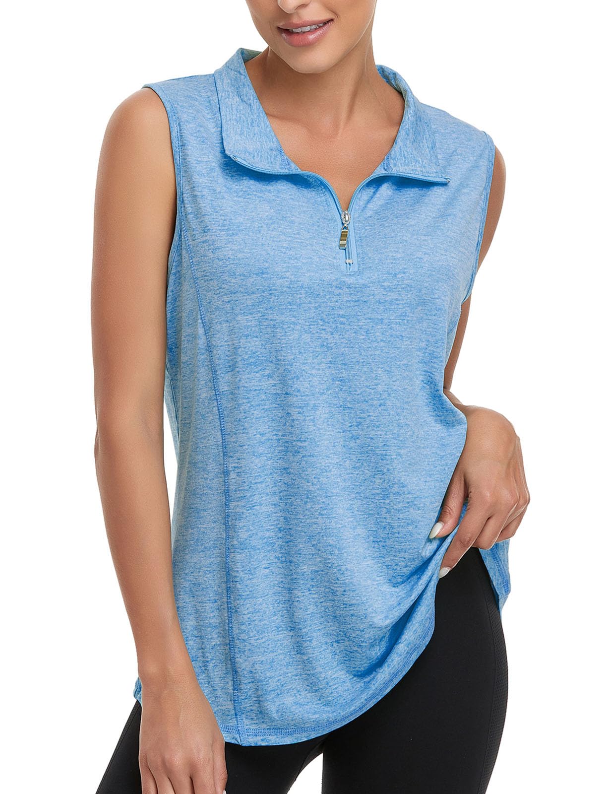 Viracy Womens Zip Up Golf Workout Tank Tops Sleeveless Quick Dry Athletic Polo Shirts