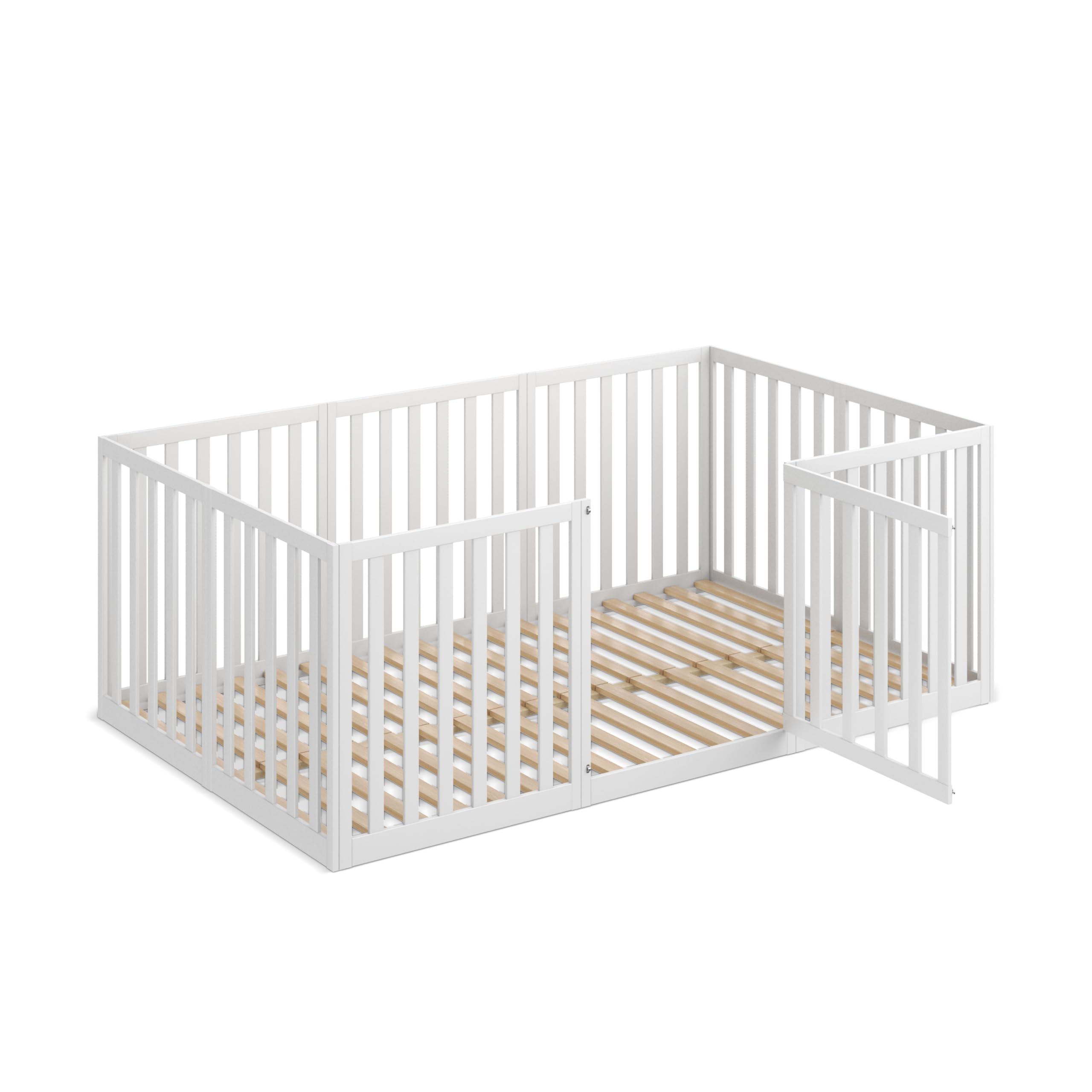 CADANI Teso Kinderbett 120x200 cm – Bodenbett & Laufgitter, geprüft nach EN 12227, Montessori Bett mit Tür & Rausfallschutz, 6 Varianten, Massivholz Kiefer, inkl. Lattenrost