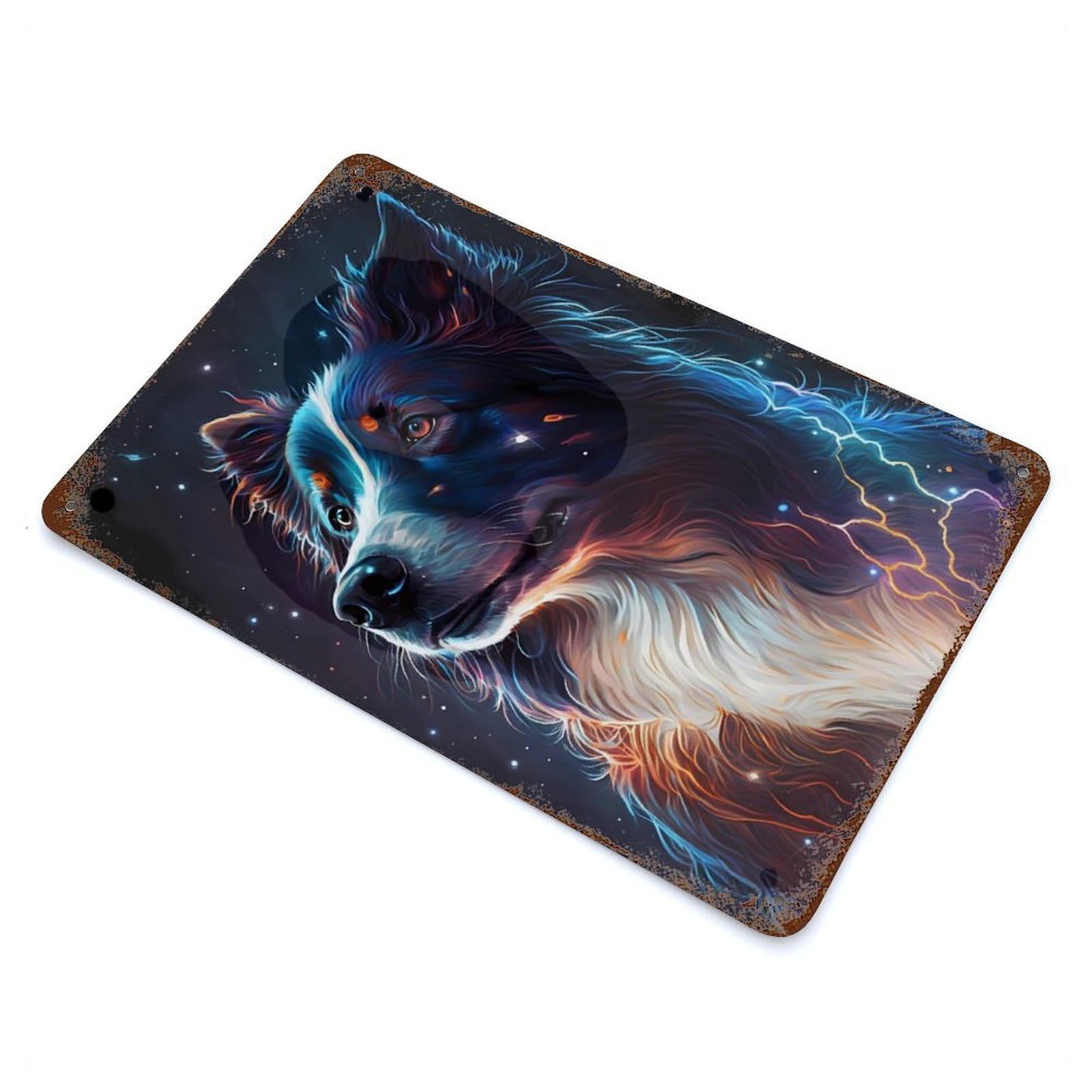 Rust Effect Border Collie Dog Aged Metal Wall Plaque 11.8"x7.9", Farmhouse Wall Decor for Office, Studio And Wall Decor