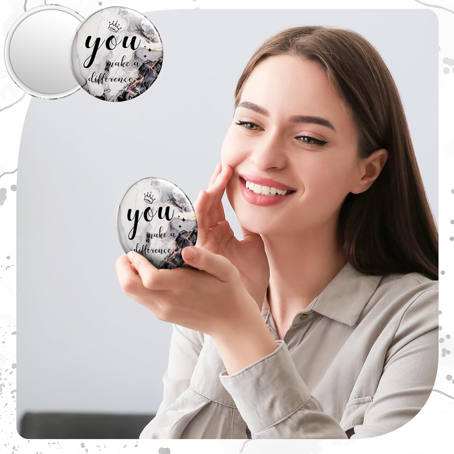 Tradder 100 Pcs 2.76 Inch Inspirational Mini Compact Mirror Bulk You Make a Difference Makeup Pocket Purse Mirror for Women Mother's Day Quinceanera Coworker Employee Appreciation Gift (Black)