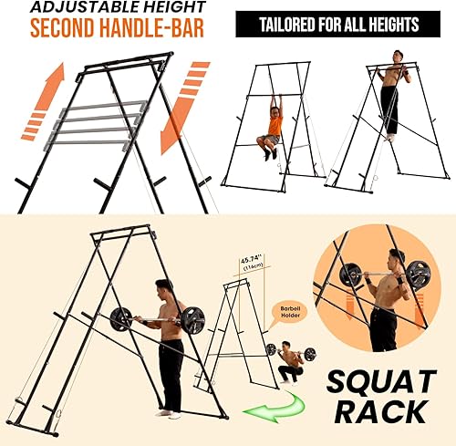 Miniatura 3 de KT Rust-resistant Tall Pull Up Dip Station Squat Rack Foldable Power Tower Stable Multifunctional Exercise Machine Durable Home Gym Strength