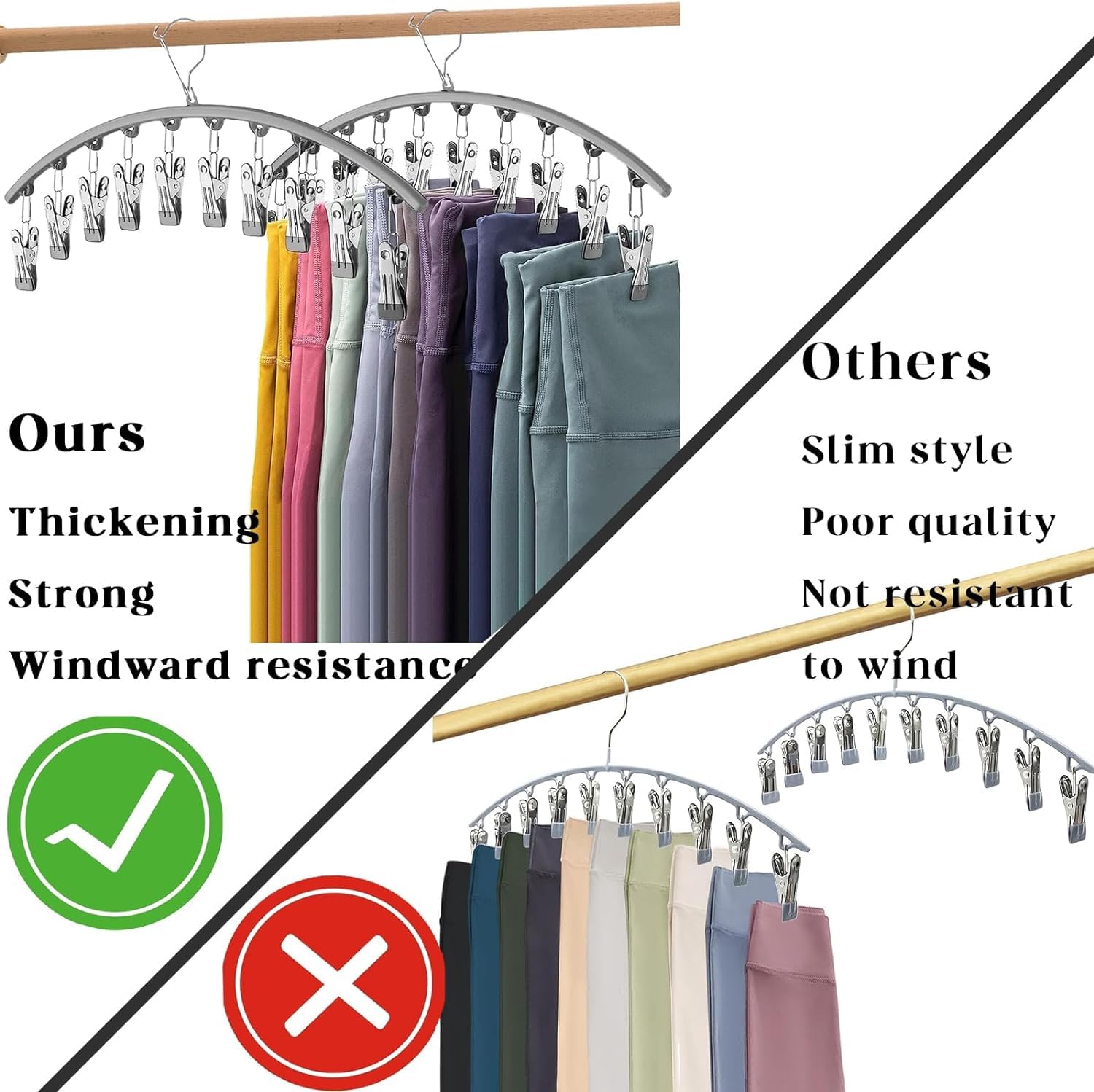 Vastra Legging Organizer for Closet, 2-Pack Metal Pants Hangers with 10 Non-Slip Clips – Space Saving Closet Organizer for Leggings, Yoga Pants, Scarves & Clothes Storage 1