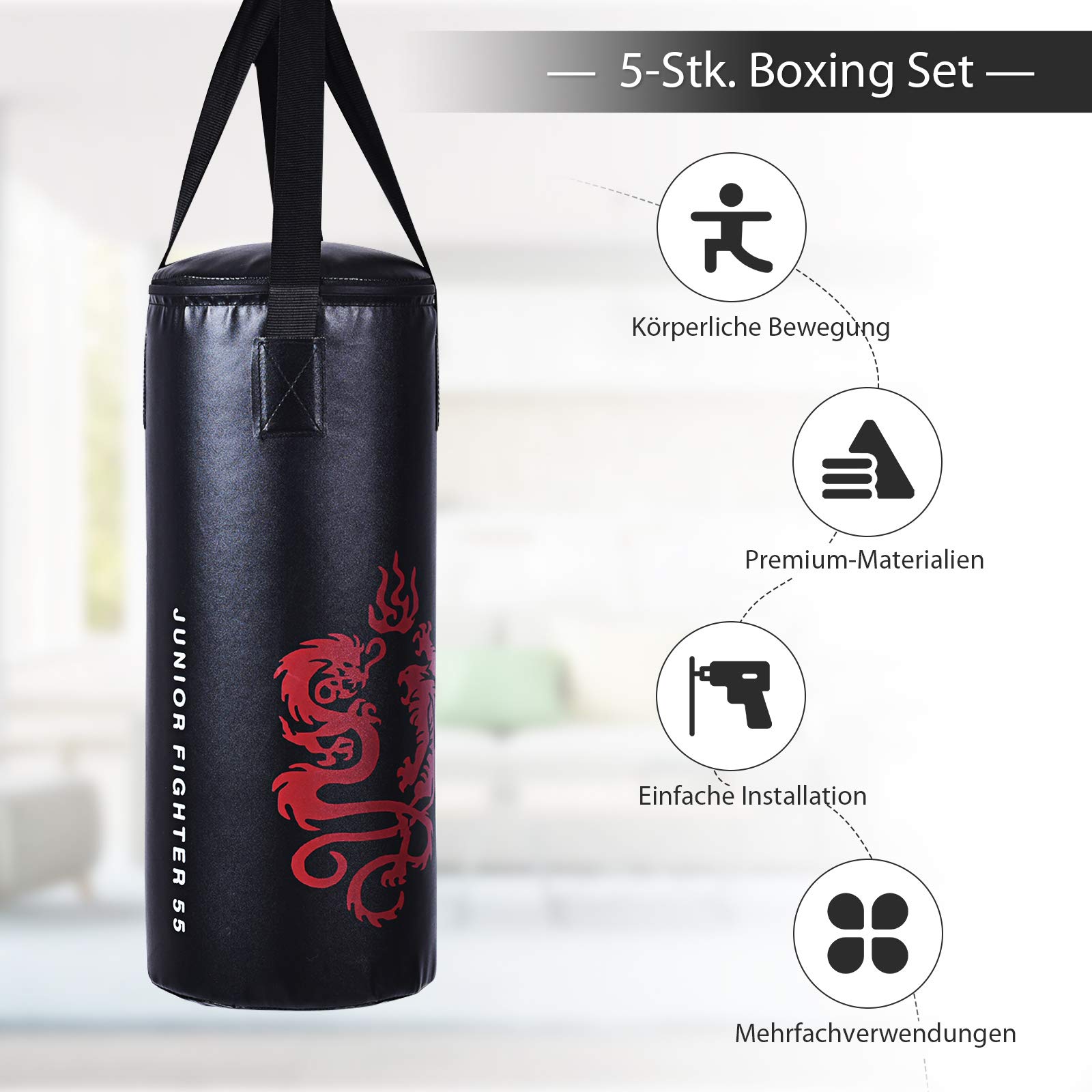 COSTWAY 10KG/20KG Boxsack-Set mit Boxhandschuhen und Springseil, Punchingsack für Kinder Erwachsene, Punching Bag, Boxing Bag inkl. Deckenhaken zur Montage für MMA, Kickboxen, Muay Thai, Taekwondo