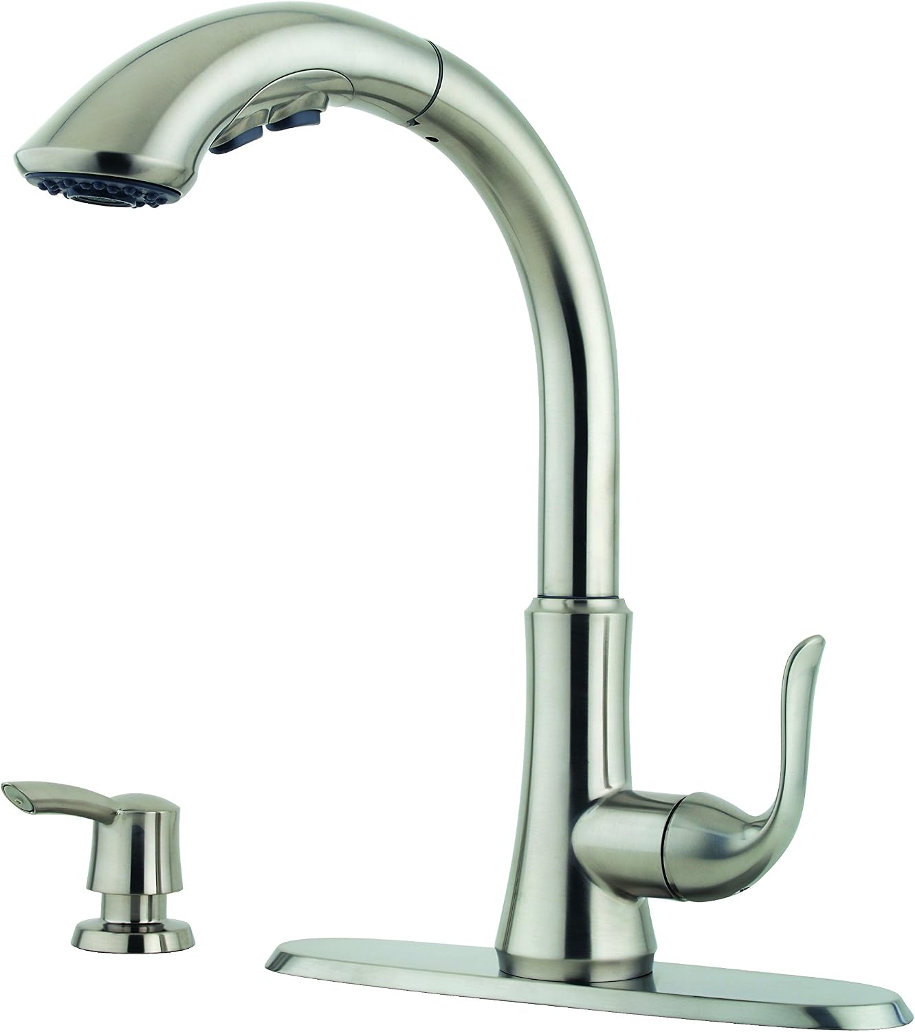 Pfister LF5297CBS Avalon 1-Handle Pull-Down Kitchen Faucet with Soap Dispenser in Stainless Steel, Water-Efficient Model
