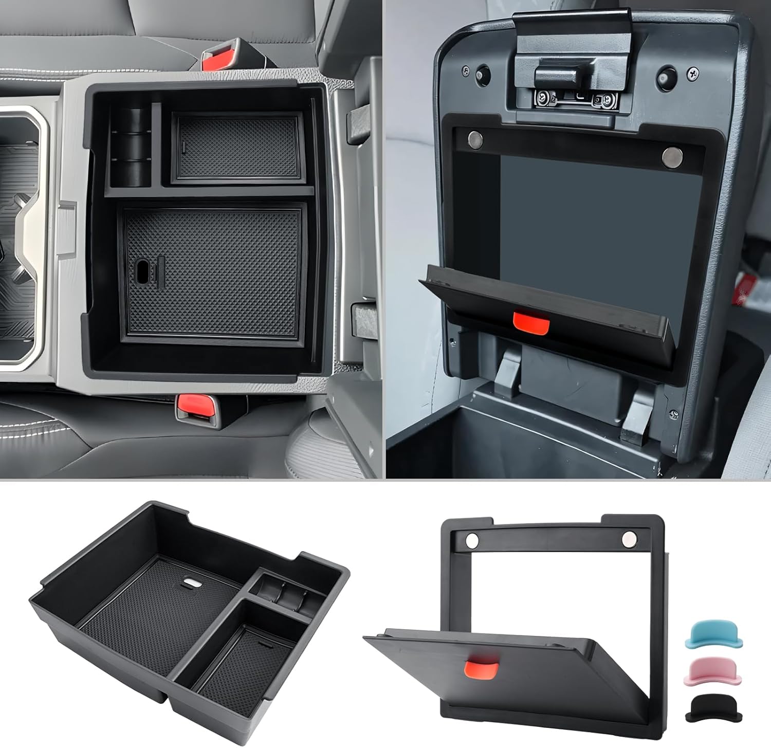 CDEFG 2Pcs for 2024 2025 2026 Toyota Tacoma Center Console Organizer Tray for Toyota 2024 2025 2026 Tacoma Accessories Middle Console Organizer Armrest Compartment Storage Box