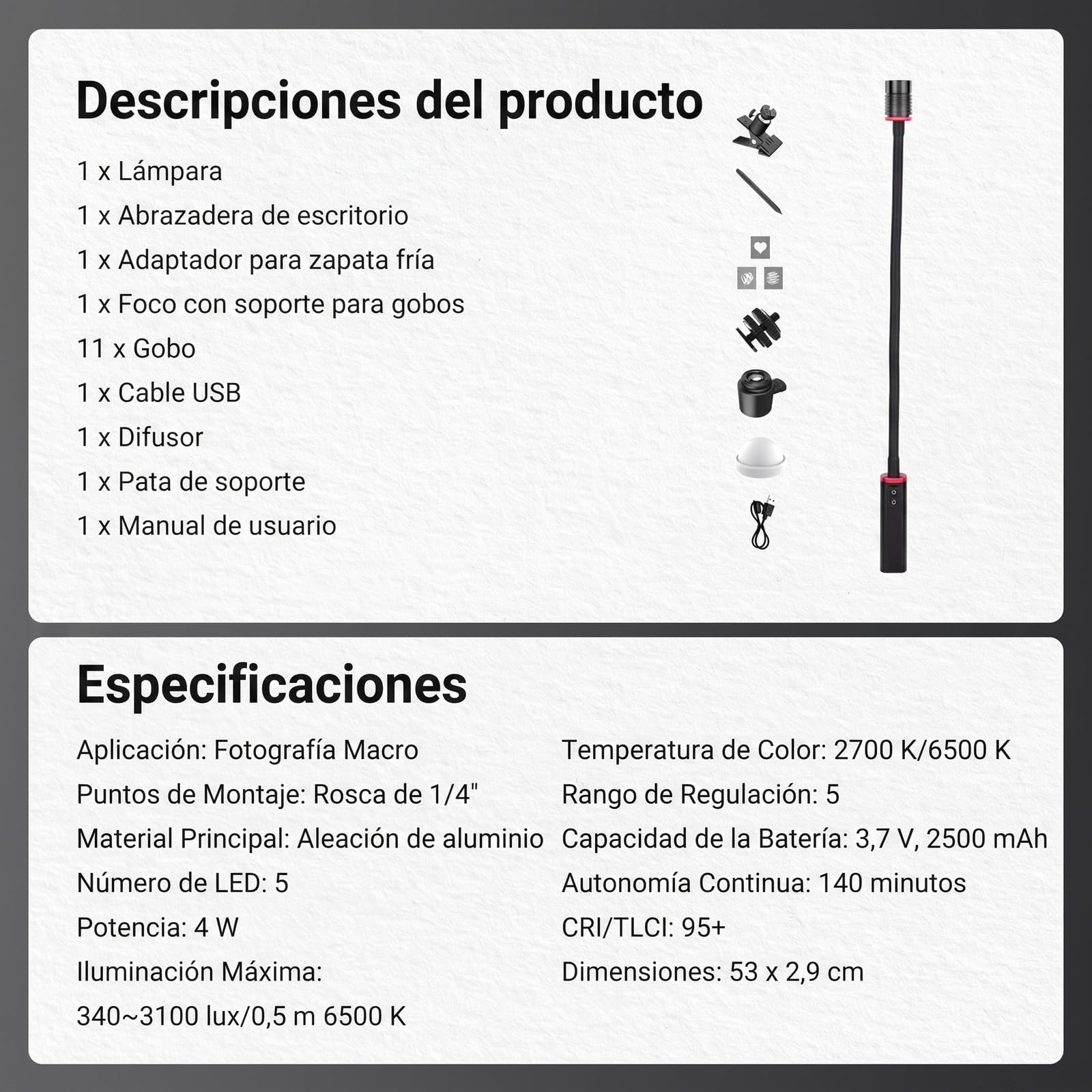 NEEWER Luz LED Flexible para macrofotografía Basics ML01 IP54