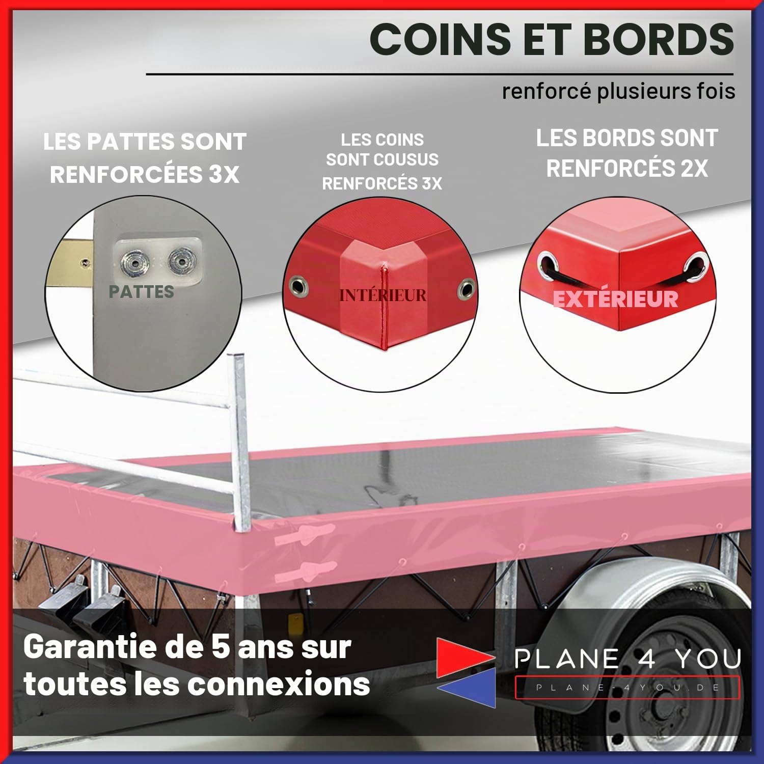 Bâche de remorque de haute qualité 257 x 133 x 20 cm pour remorque Saris avec garde-corps pour cadre H - Bâche de protection en PVC imperméable I Bâche sur mesure - Gris clair