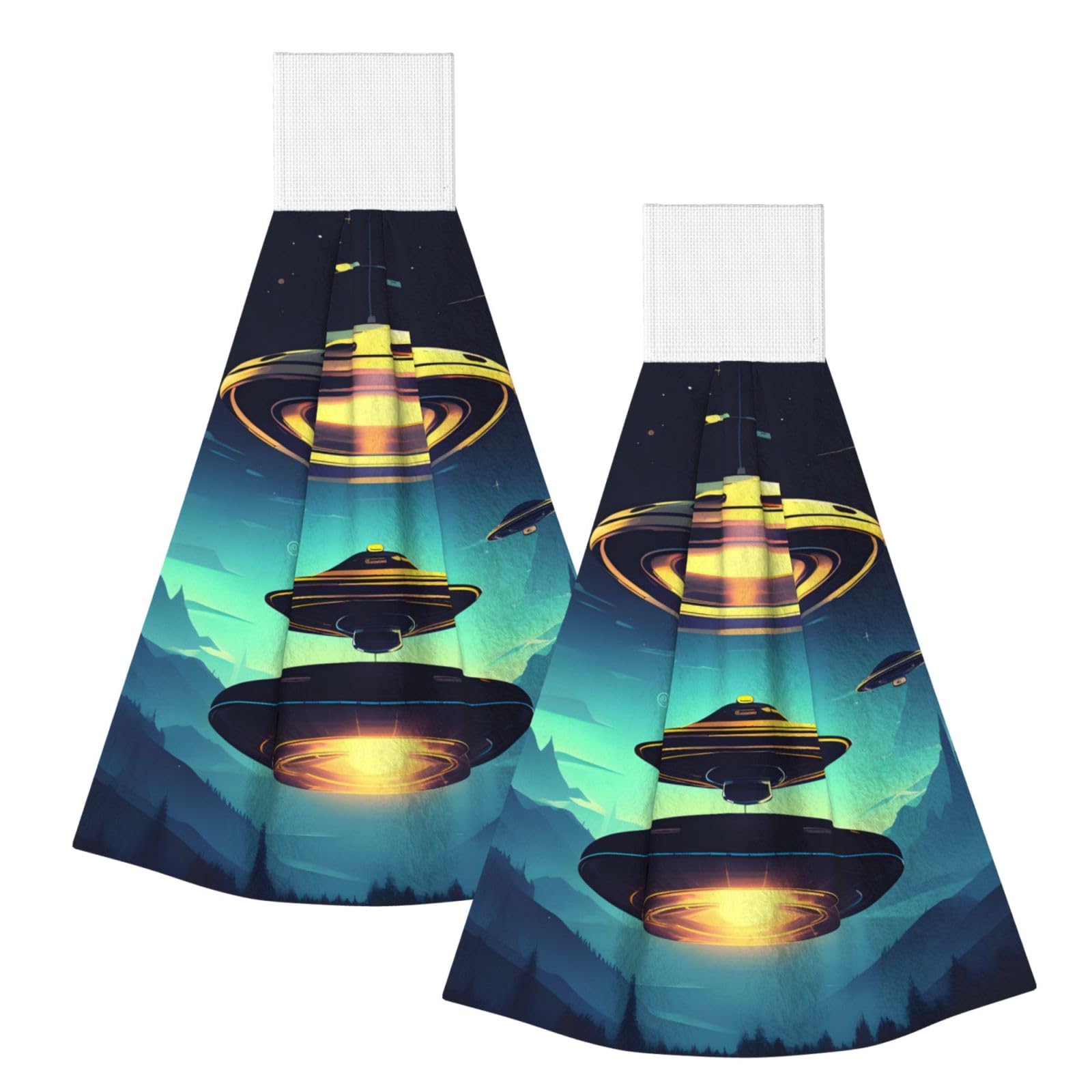 WUPngg Spacecraft descend Bathroom Tie Towels/Dish Cloth,Kitchen Hanging Towel, Coral Fleece Dry Cleaning Hand Dishcloths One Size