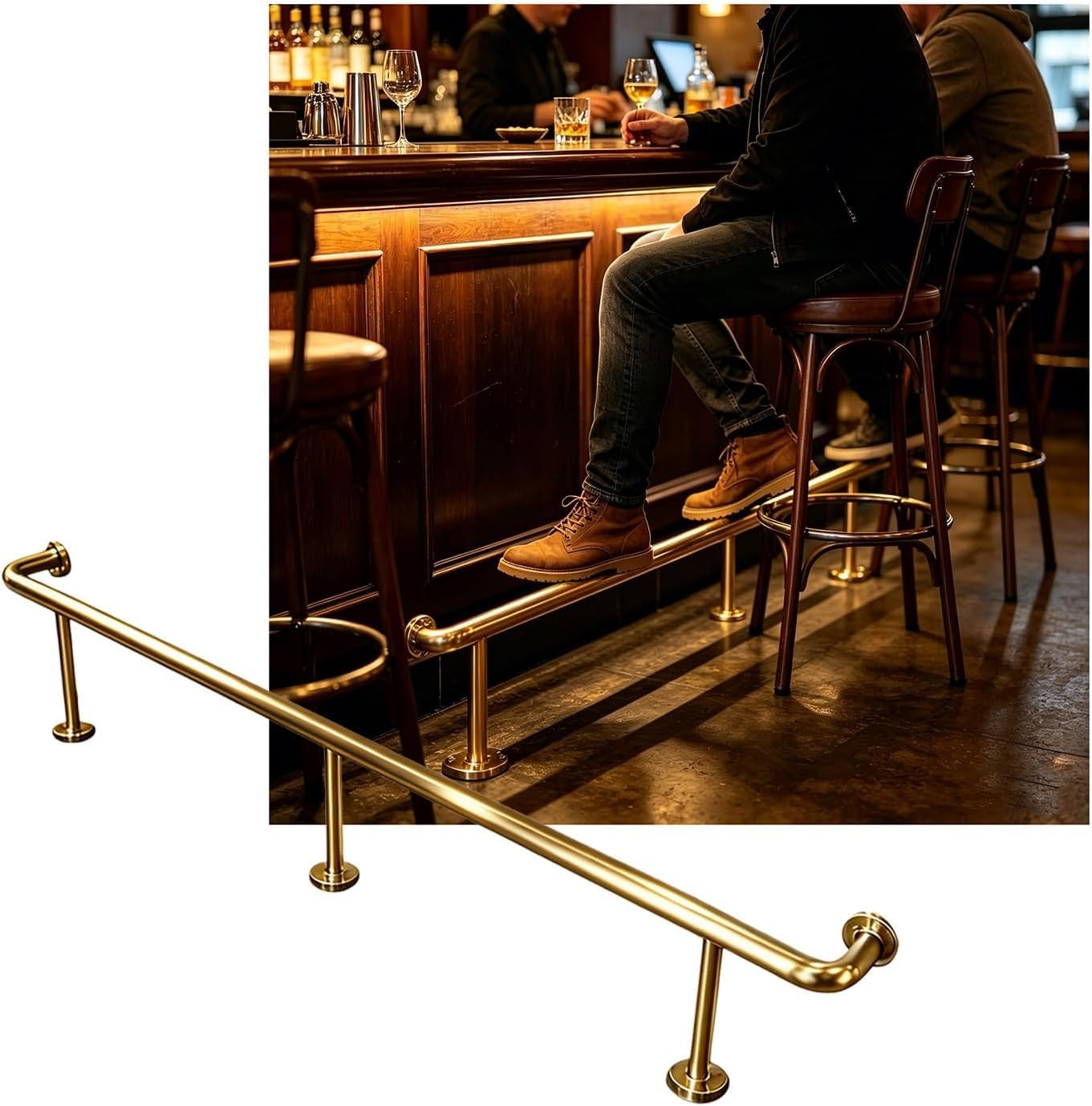 Hgouhk Gold Bar Foot Rail Kit Bar Foot Rail Kit For Indoor 3.28~16.4Ft Bracket For Restaurant Kitchen Cafe Library(,3.5M/11.48Ft)