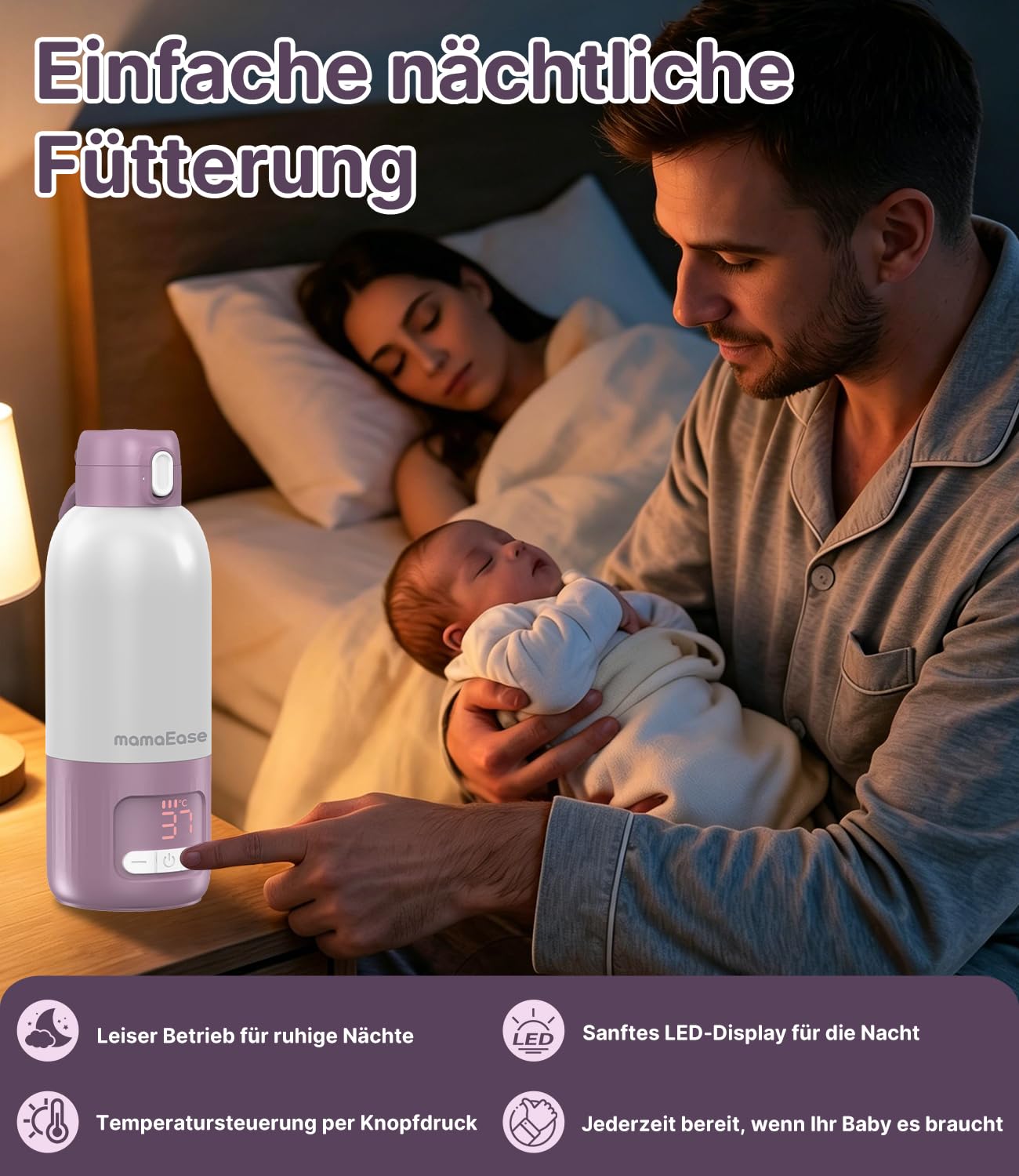 Tragbarer Baby Flaschenwärmer für Unterwegs, Pasteurisier-Funktion + 500ml Kapazität + 16000mAh-Akku | 2 Heizmodi für Muttermilch & Wasser | Schnellaufheizen & Kochfähig