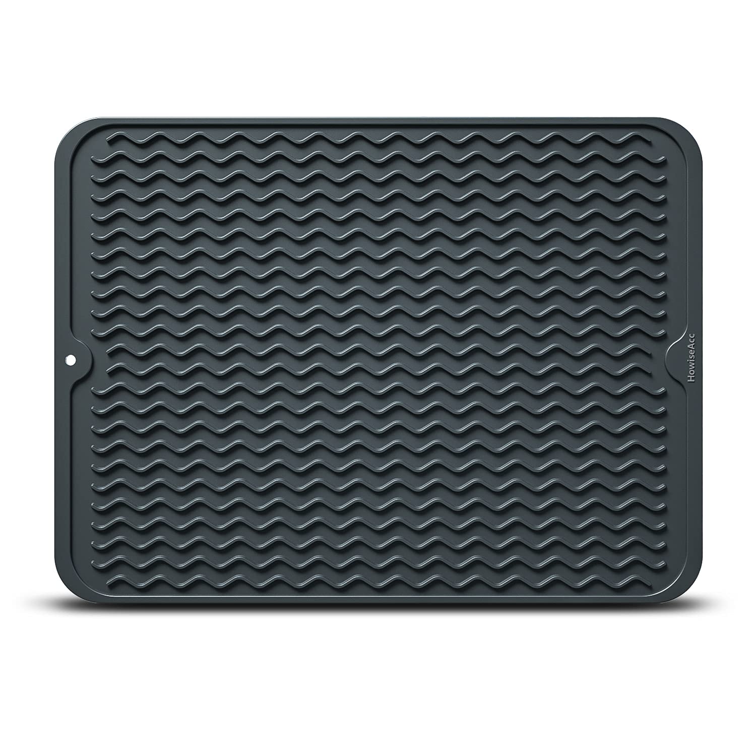 HowiseAcc Silicone Dish Drying Mat,Drying Mat For Kitchen counter, Heat Resistant Mat,Easy Clean drainboard mat, Non-Slip Dish Drainer Pad for Kitchen Counter (L(16"Ãƒâ€”12"), Black)