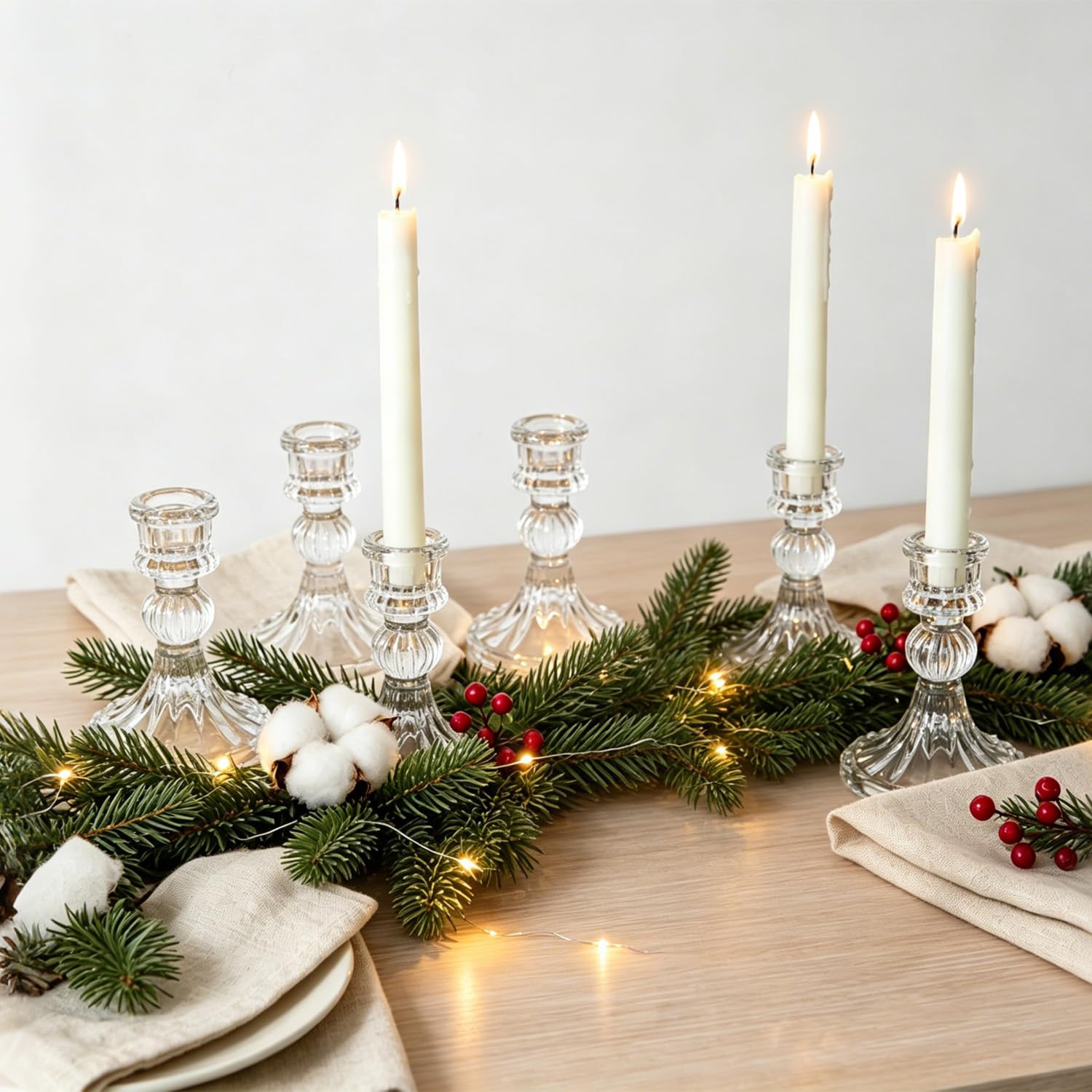 Kerzenhalter Glas, Klare Kerzenhalters für Kerzenständer, 10cm Hohe Gestreifte Kristall-Kerzenhalter, Dekorativer Candle Holder als Tischdekoration für Hochzeiten, Feste, Dinnerpartys, 6 Stück
