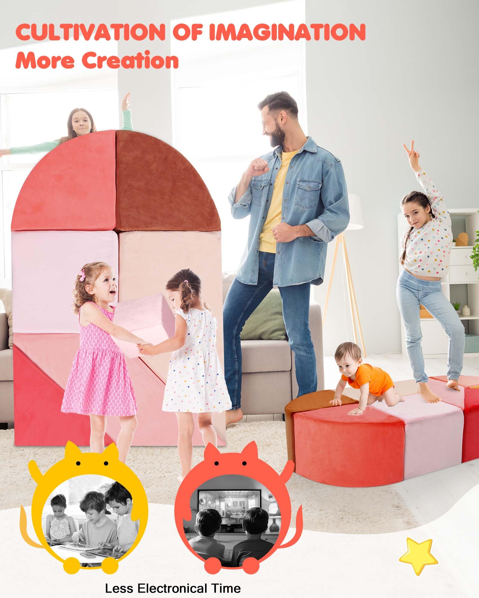 Heypappy Canapé Modulaire pour Enfants,2-en-1 Forme Cœur avec Piscine à Balles Unique - Canapé Enfant de Jeu Tangram pour Salle de Jeux - Inspire la Créativité