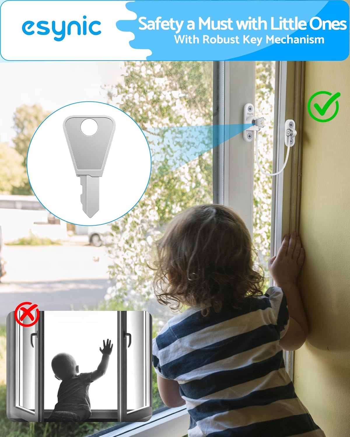 eSynic 20 Stück UPVC-Fenstersicherungen, Fensterbegrenzung für Katze, Kinder, Sicherheitsbegrenzung, Öffnungsabstand und Belüftung, Fensterschloss mit selbstschraubenden Schlüsseln für PVC-, Holz