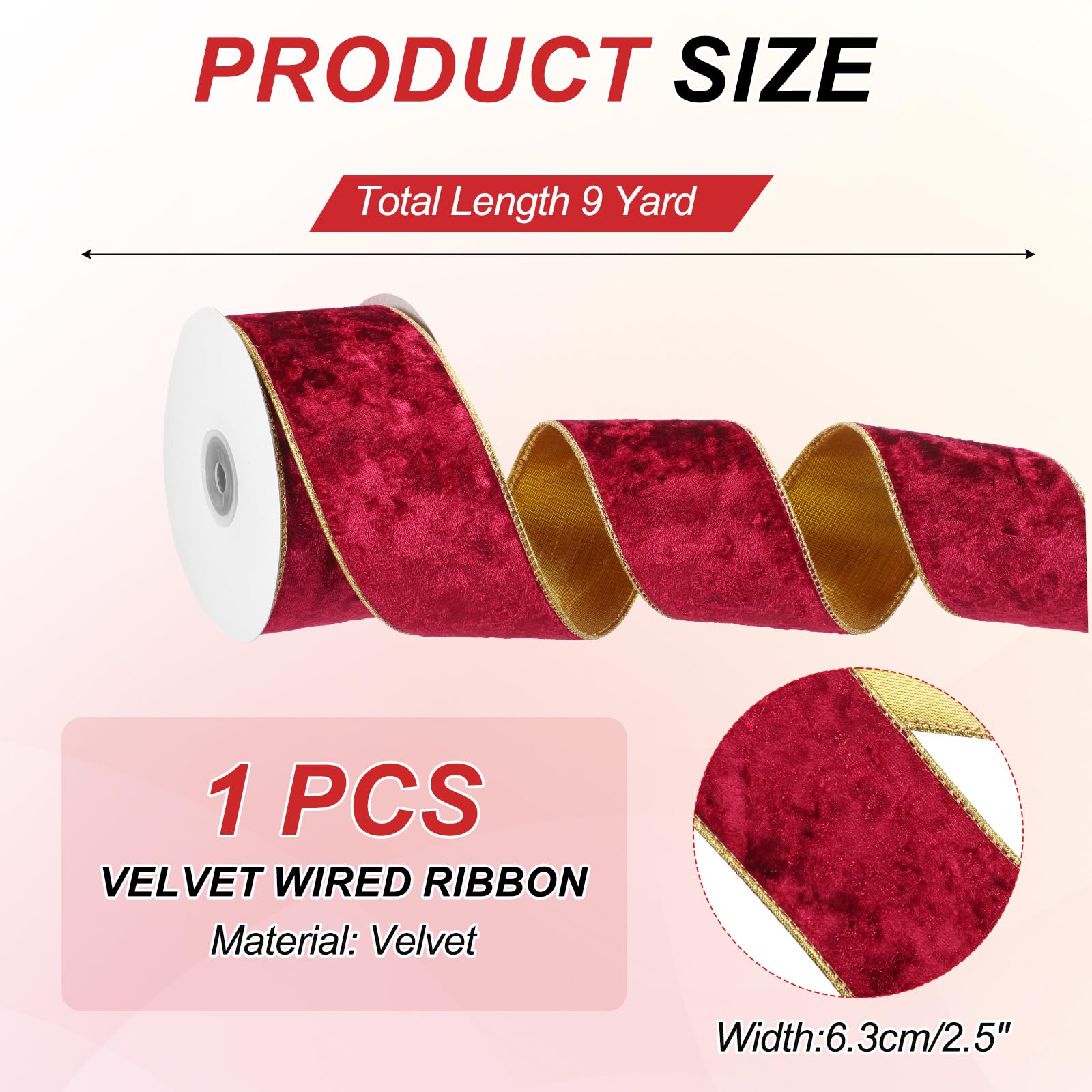 PATIKIL 2.5 Inch x 10 Yards Velvet Wired Ribbon - Image 2