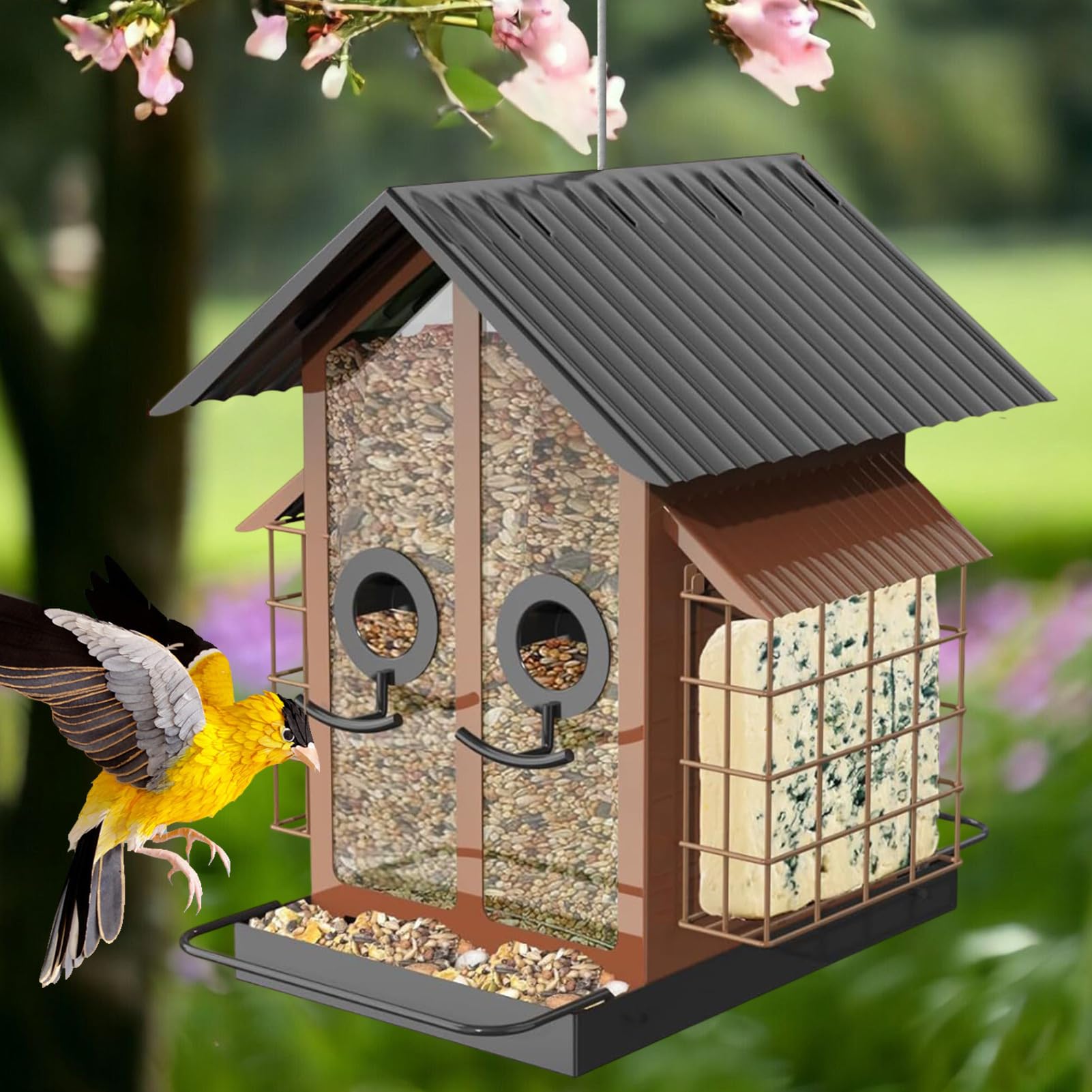 Comederos para pájaros para Exteriores, de Metal acrílico Transparente | para pájaros con Doble Techo, Impermeable, Resistente, Suministros de observación de Aves para jardín, Patio, terraza