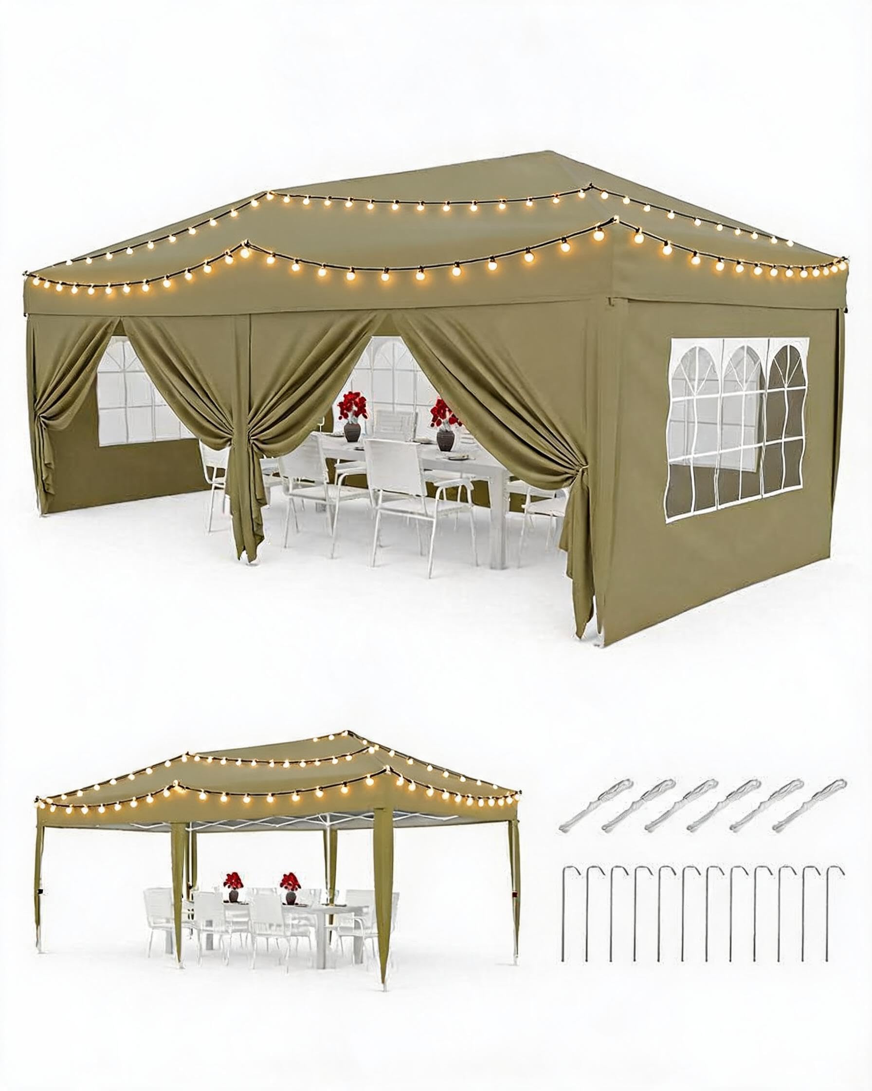 3x6m Heavy Duty Pop Up Gazebo with Sidewalls, Khaki