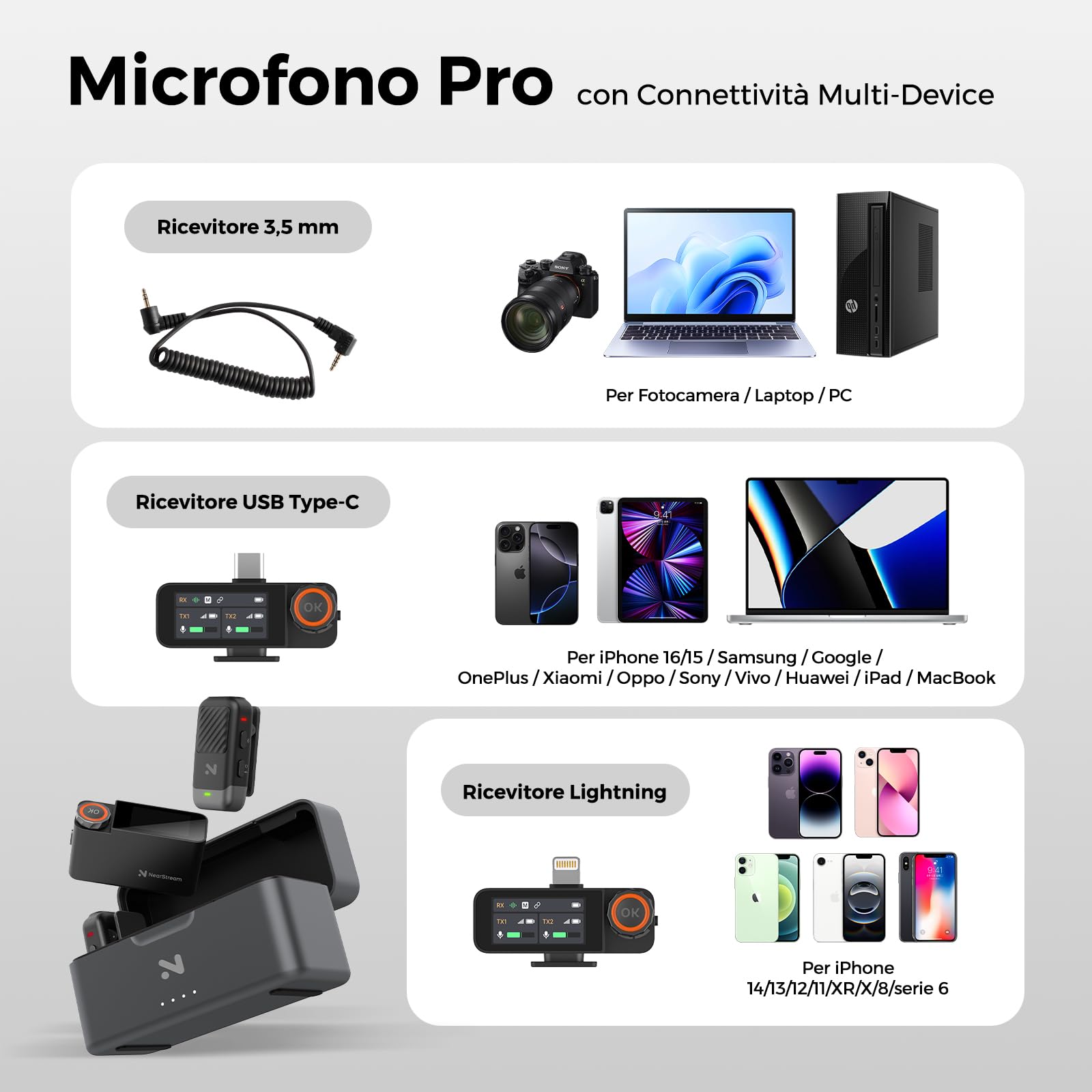 AWM28T Microphone Cravate Sans Fil pour iPhone/Android/Appareil Photo/PC | Micro-Cravate Sans Fil avec Mono/Stéréo, Piste de Sécurité, Réduction du Bruit IA, 48 kHz/24 bits, 54 h, Portée 100 m