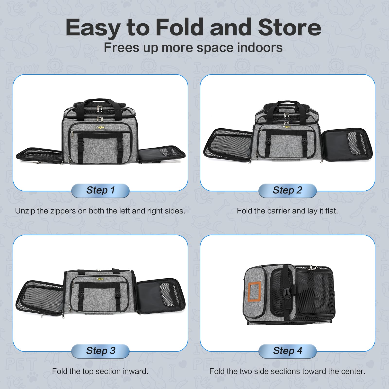 Soft-Sided Small Cat/Dog/Pet Carrier, Collapsible Top and Side Expandable Pet Travel Carrier, with Shoulder Strap & Removable Mat, Mesh Puppy Carry Bag, TSA Airline Approved - image 8