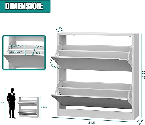 Miniatura 2 de Armario de almacenamiento de zapatos para entrada con 2 cajones abatibles, almacenamiento oculto independiente de madera, organizador de zapatos