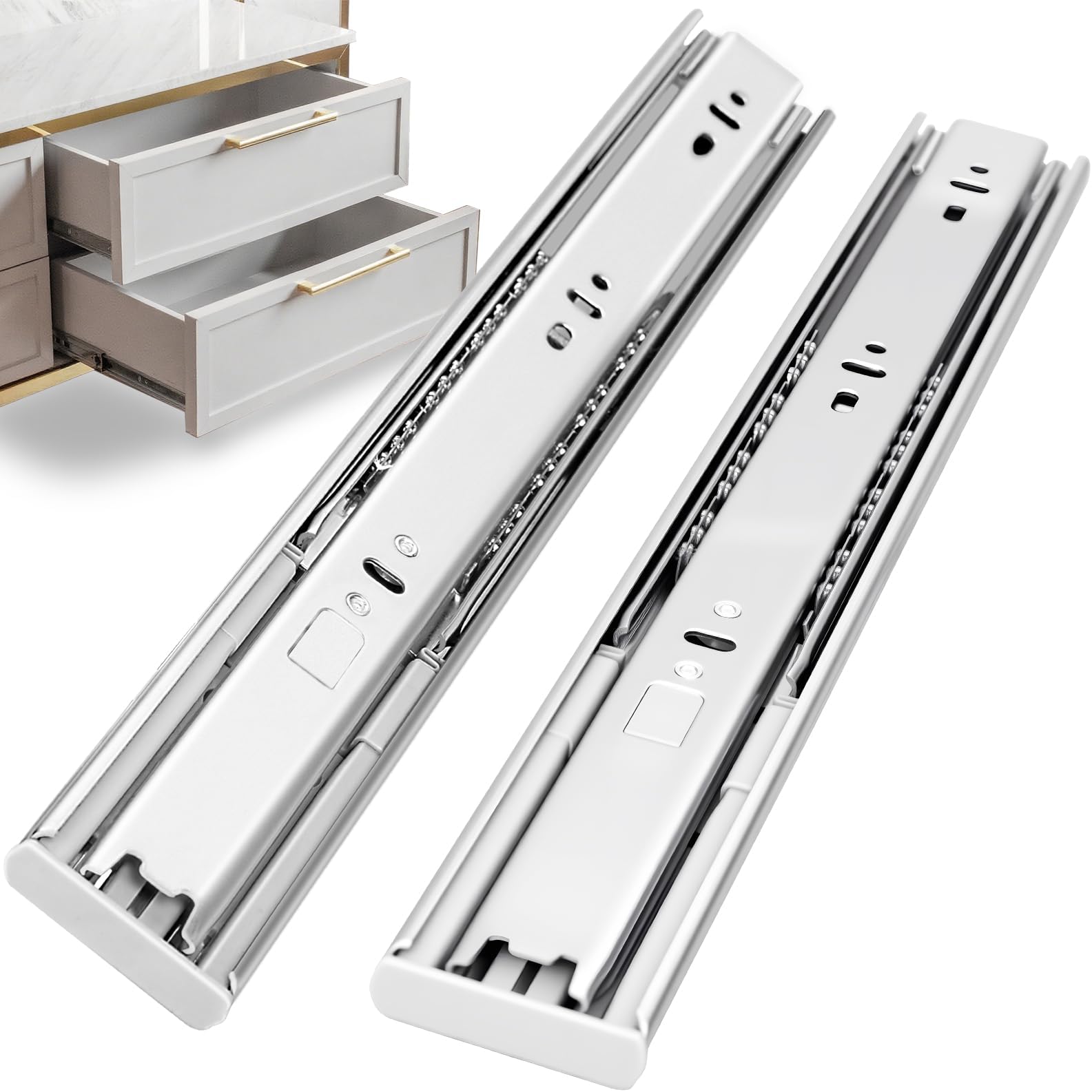 22 inch Soft Self Close Drawer Slides 6 Pairs (12pcs) Full Extension Ball Bearing 3 fold Full Stretch Side Mount Drawer Slides 100 LB Capacity Drawer Slide 22" Silver