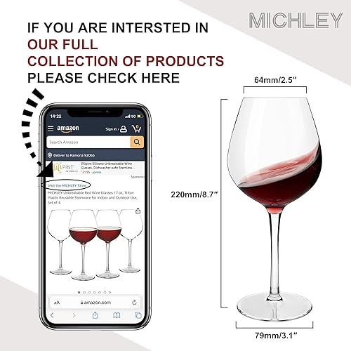 Miniatura 6 de MICHLEY Copas de vino tinto irrompibles de 17 onzas, vasos reutilizables de plástico Tritan para uso en interiores y exteriores, juego de 6