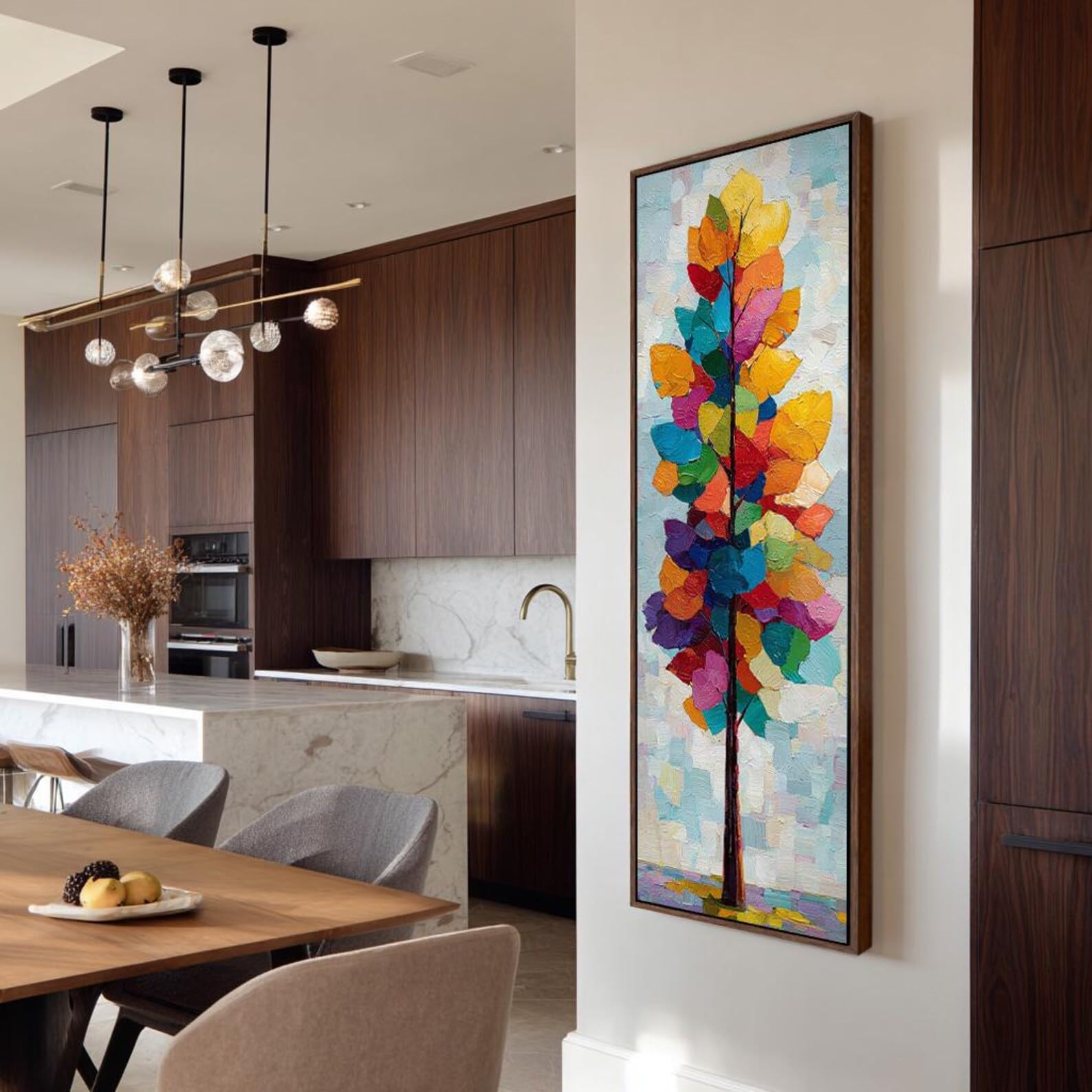 Cuadro de pared con diseño de árbol alto y delgado, arte abstracto para pared, póster vertical enmarcado para decoración de habitaciones, recibidores y oficinas (65 x 195 cm/sin marco).