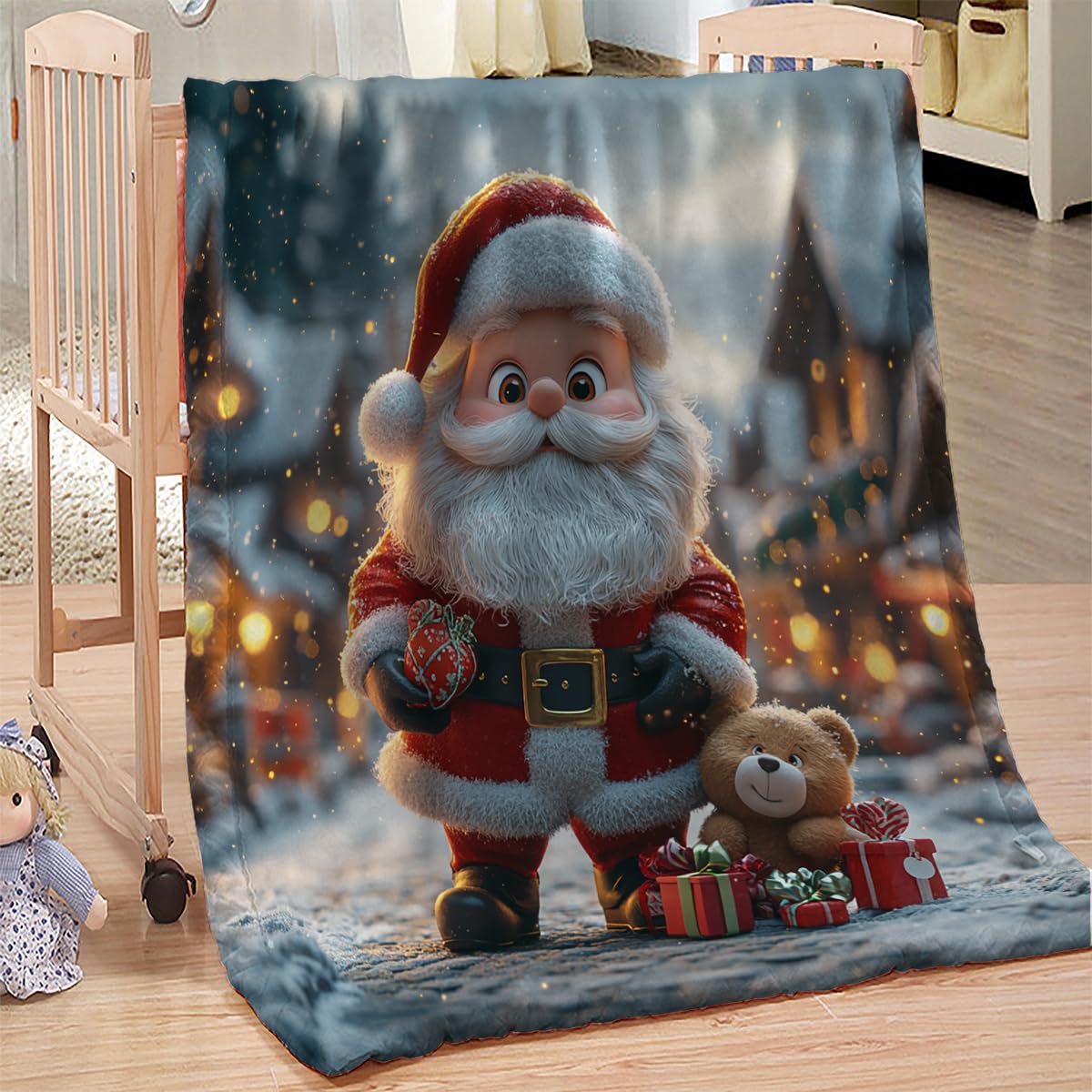 Coperta Pile Sherpa Natale Plaid Matrimoniale per Letto e Divano Doppio Strato - Extra Morbida Calda in Microfibra,Regalo Bambini e Adulti