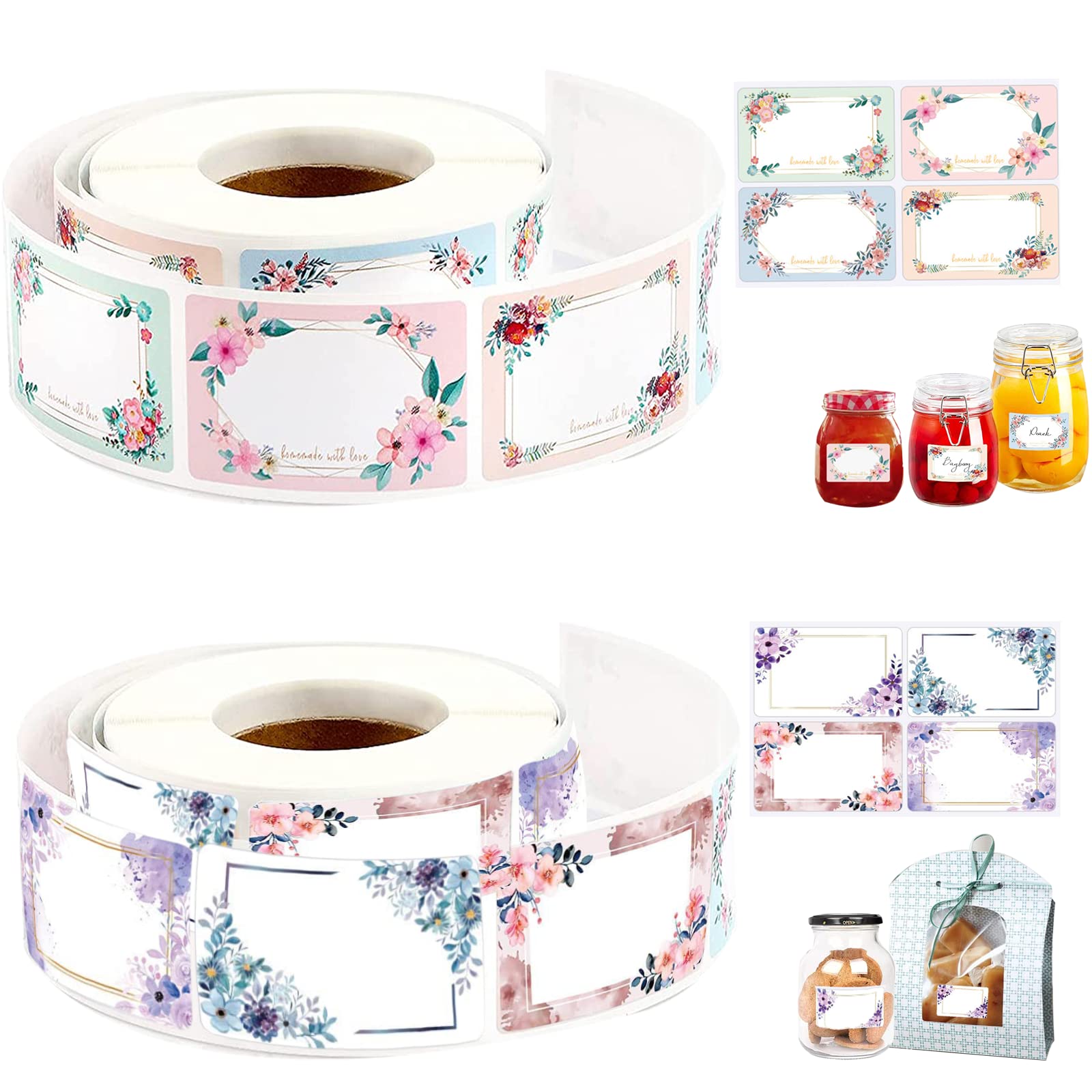 Etichette Adesive Per Marmellate E Barattoli - 500 Pezzi Rotonde Ø5 Cm, Motivo Floreale, Scrivibili E Riutilizzabili