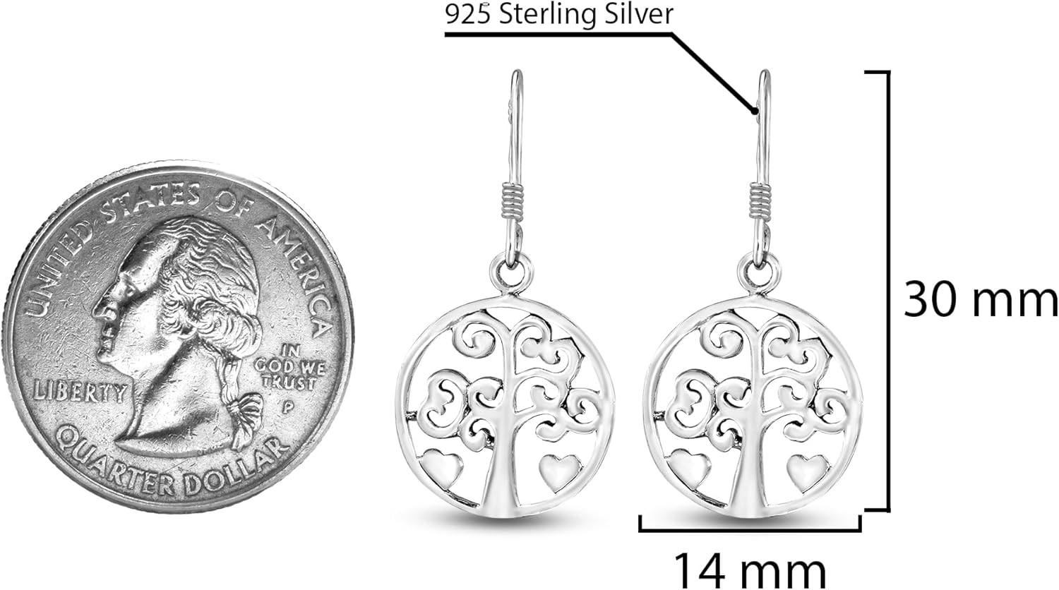 AeraVida Filigree Heart Tree of Life .925 Sterling Silver Dangle Earrings | Nature Inspired Silver Earring for Women | Fashionable Meaningful Tree for Anniversary Jewelry Gift - Image 4