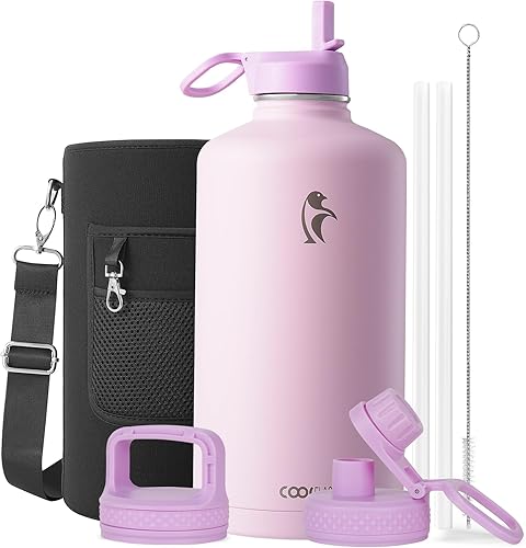 Miniatura 36 de Coolflask - Botella de agua de 64 onzas, aislada, con popote y 3 tapas, con diseño Galaxy, de acero inoxidable al vacío, mantiene las bebidas frías