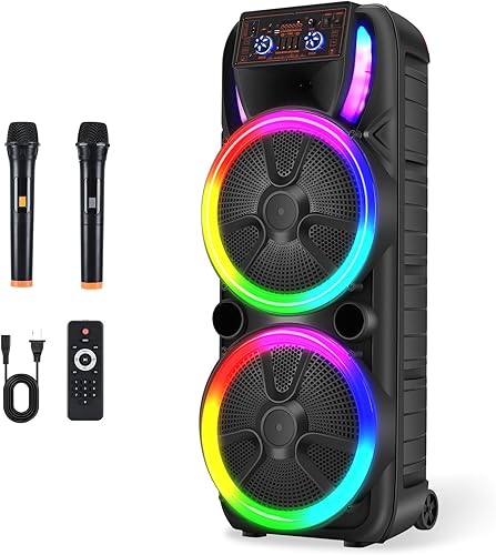 Miniatura 8 de Altavoz inalámbrico de 10 pulgadas x 2, altavoz portátil Bluetooth Hi-Fi con sistema PA recargable, máquina de karaoke de potencia máxima con