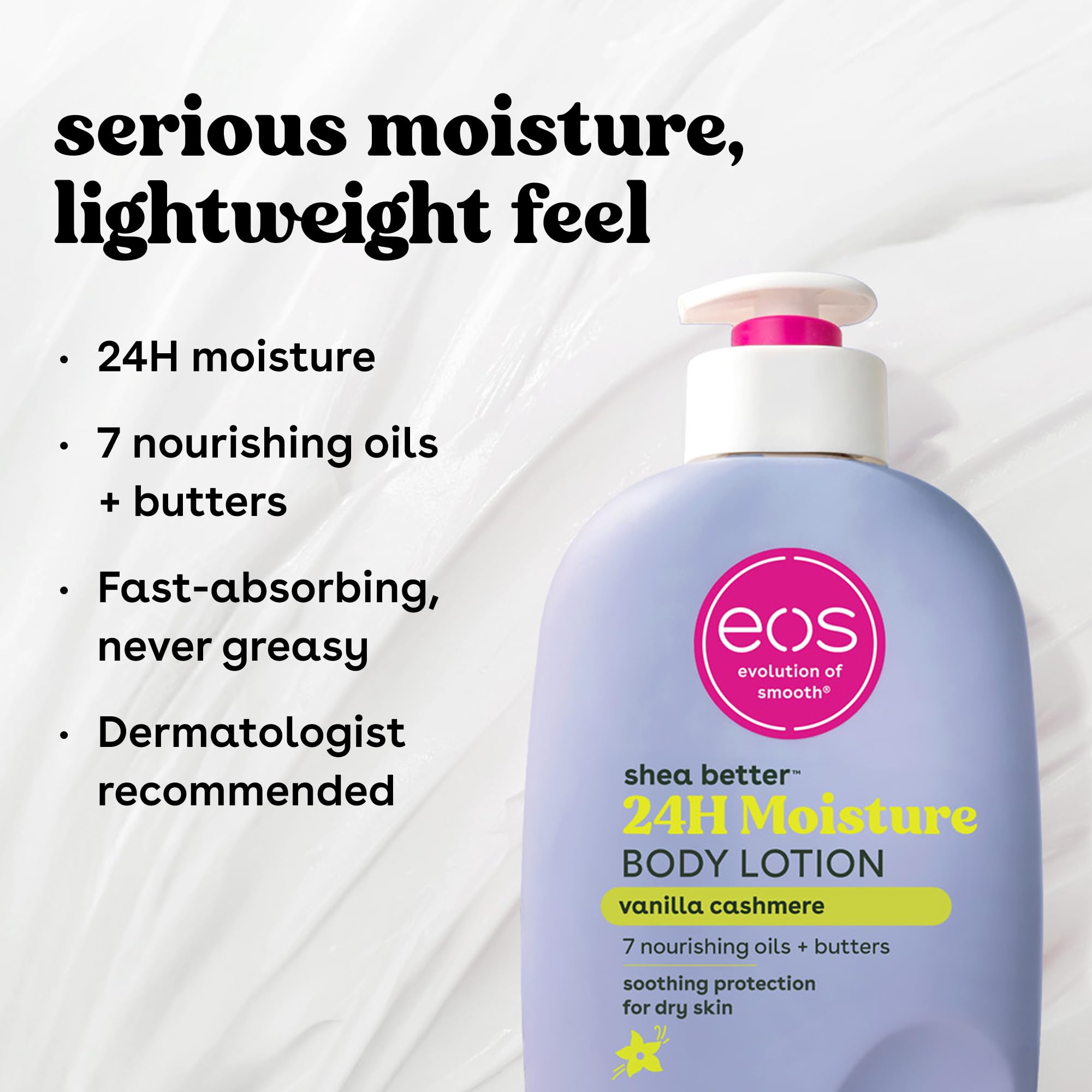 eos Shea Better Body Lotion Pomegranate Raspberry, 24-Hour Moisture Skin Care, Lightweight & Non-Greasy, Natural Shea, Vegan, 16 fl oz: Vanilla Cashmere 16 Fl Oz (Pack of 1)