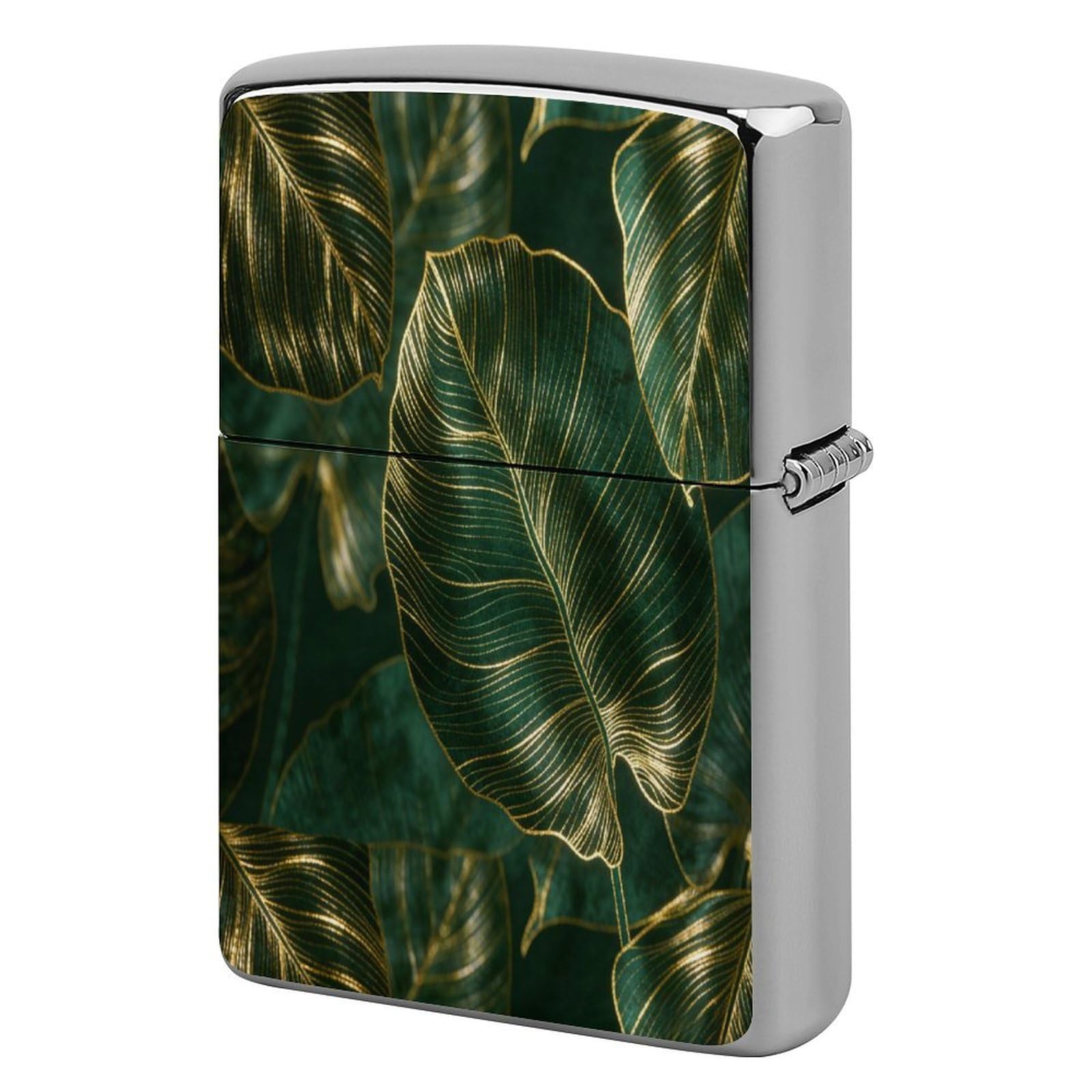 Btcowzrv Style Golden Monstera Leaves Metal Lighter Case Sleeve Cover Holder