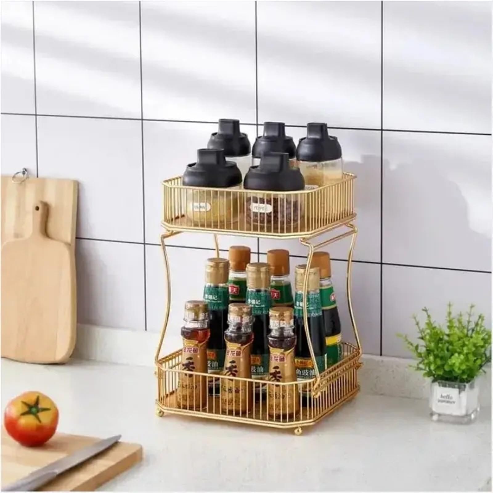 Cesta de frutas de metal de 2 niveles, organizador de cocina para frutas, verduras, pan y aperitivos, solución de almacenamiento de encimera para el hogar